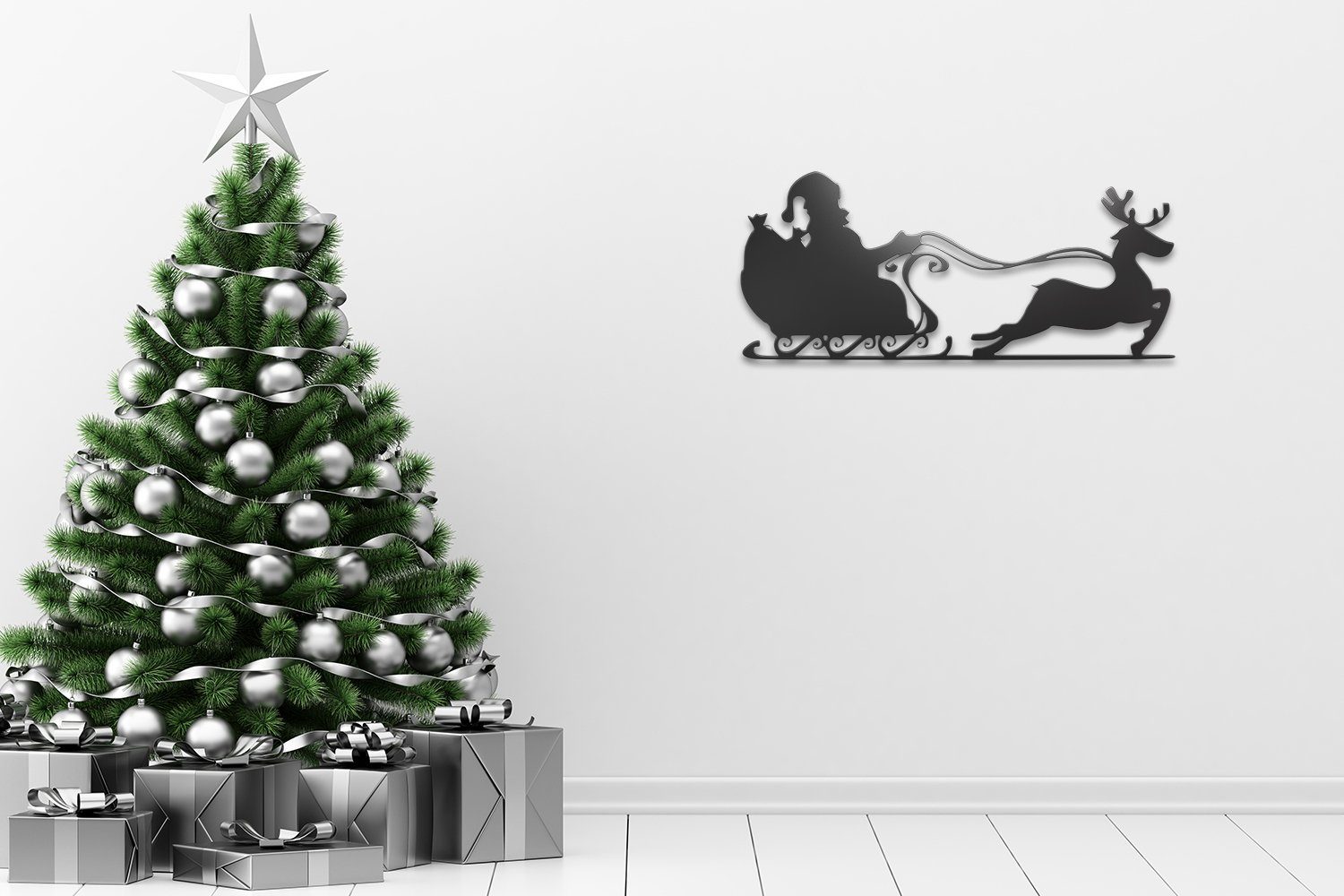 WD01-BLK tuning-art Metallschild Weihnachtsmann Schwarz Schwarz Stahl Weihnachtsfigur Weihnachtliches Weihnachtsdeko