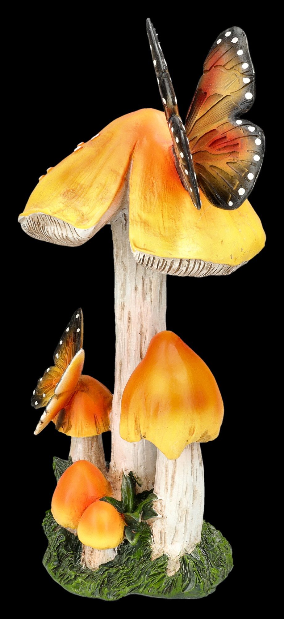 Figuren Shop GmbH Gartenfigur Gartenfigur Pilze mit Schmetterling – Dekofigur Statue wetterfest