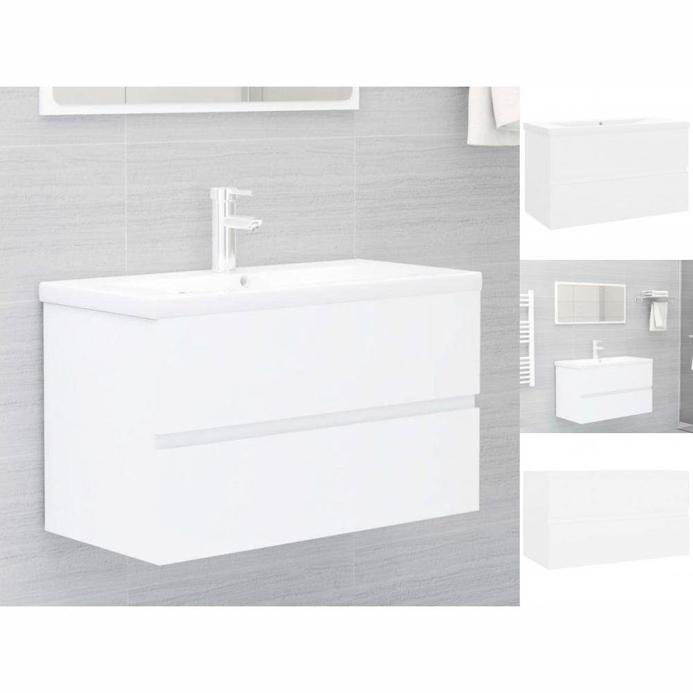 vidaXL Waschtisch Waschbeckenunterschrank mit Einbaubecken Weiß Spanplatte 80 cm