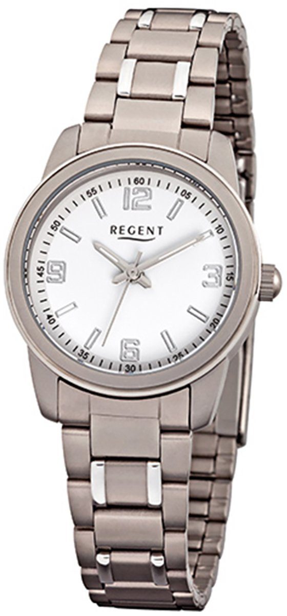 Regent Quarzuhr Regent Damen-Armbanduhr silber grau Analog, Damen Armbanduhr rund, klein (ca. 27mm), Titanarmband