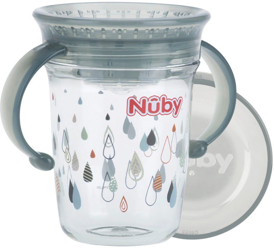 [Großer Verkauf! ] Nuby Kinderbecher mit Trinklerntasse 240ml, Handgriffen grau, 360° Kunststoff