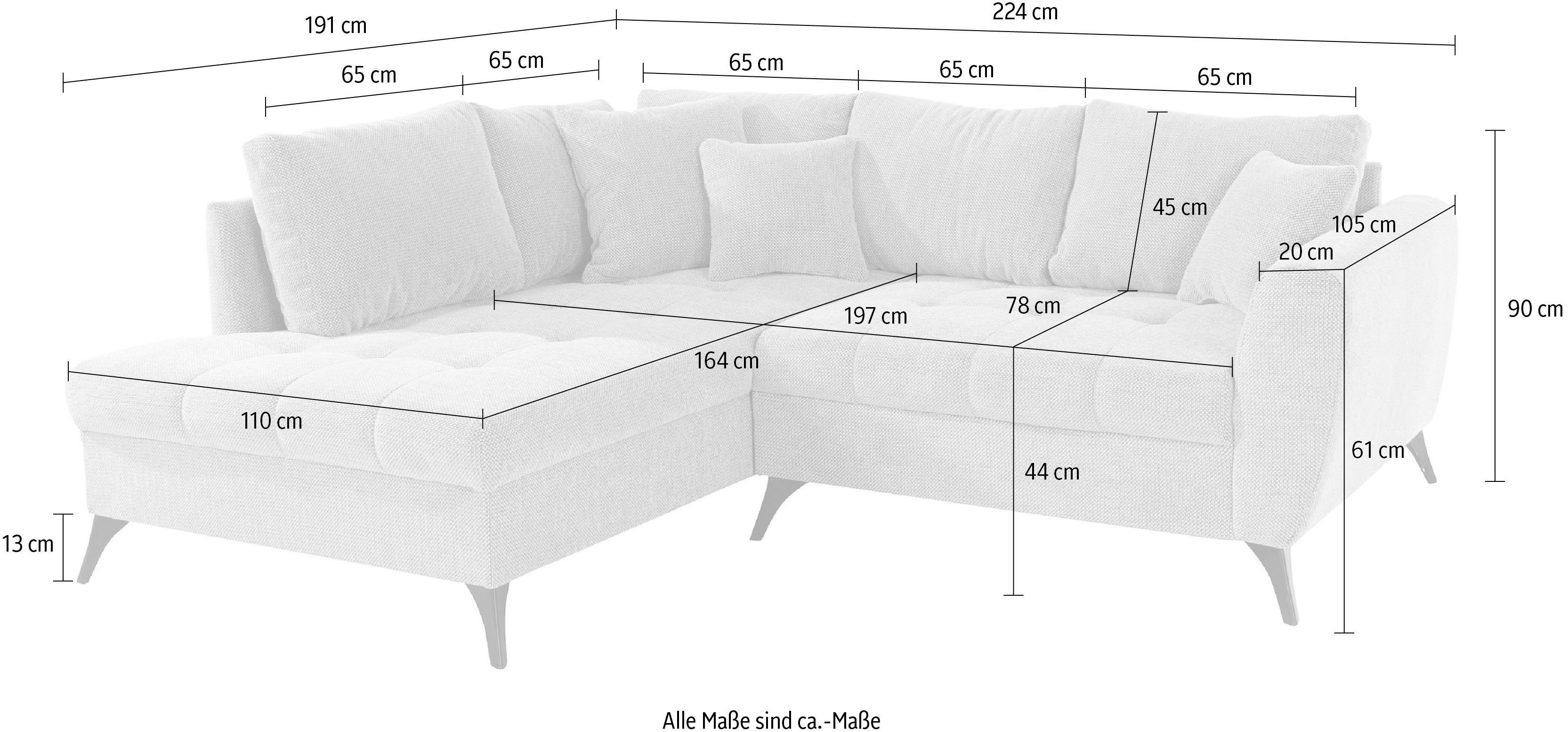 INOSIGN Ecksofa Lörby, auch mit Kissen Steppung lose feine Aqua Sitzbereich, clean-Bezug, im