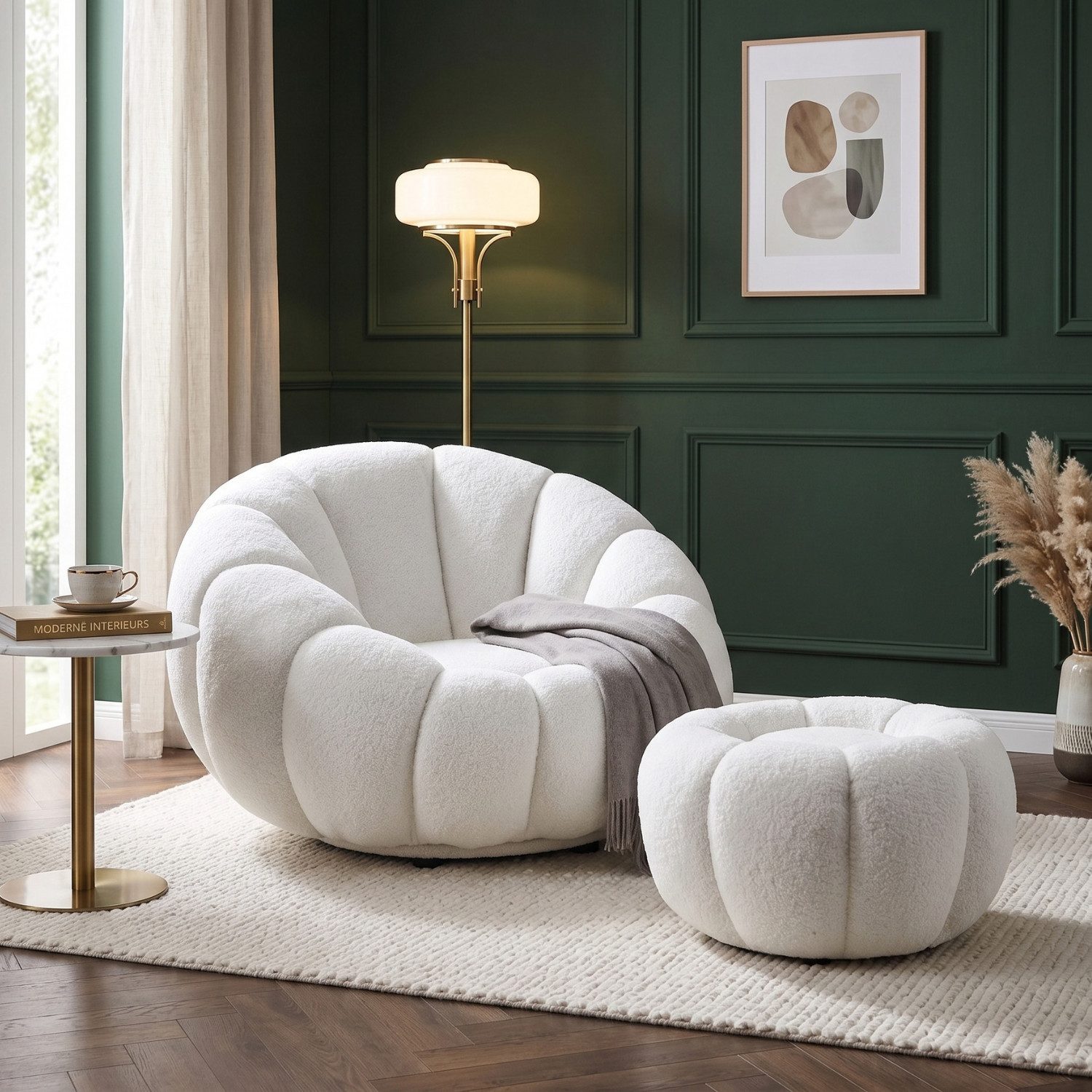 alesvelt Drehsessel Kürbis Sessel 360° Drehfunktion Relaxsessel inkl. Hocker (Set, 2-St), 360° Drehfunktion