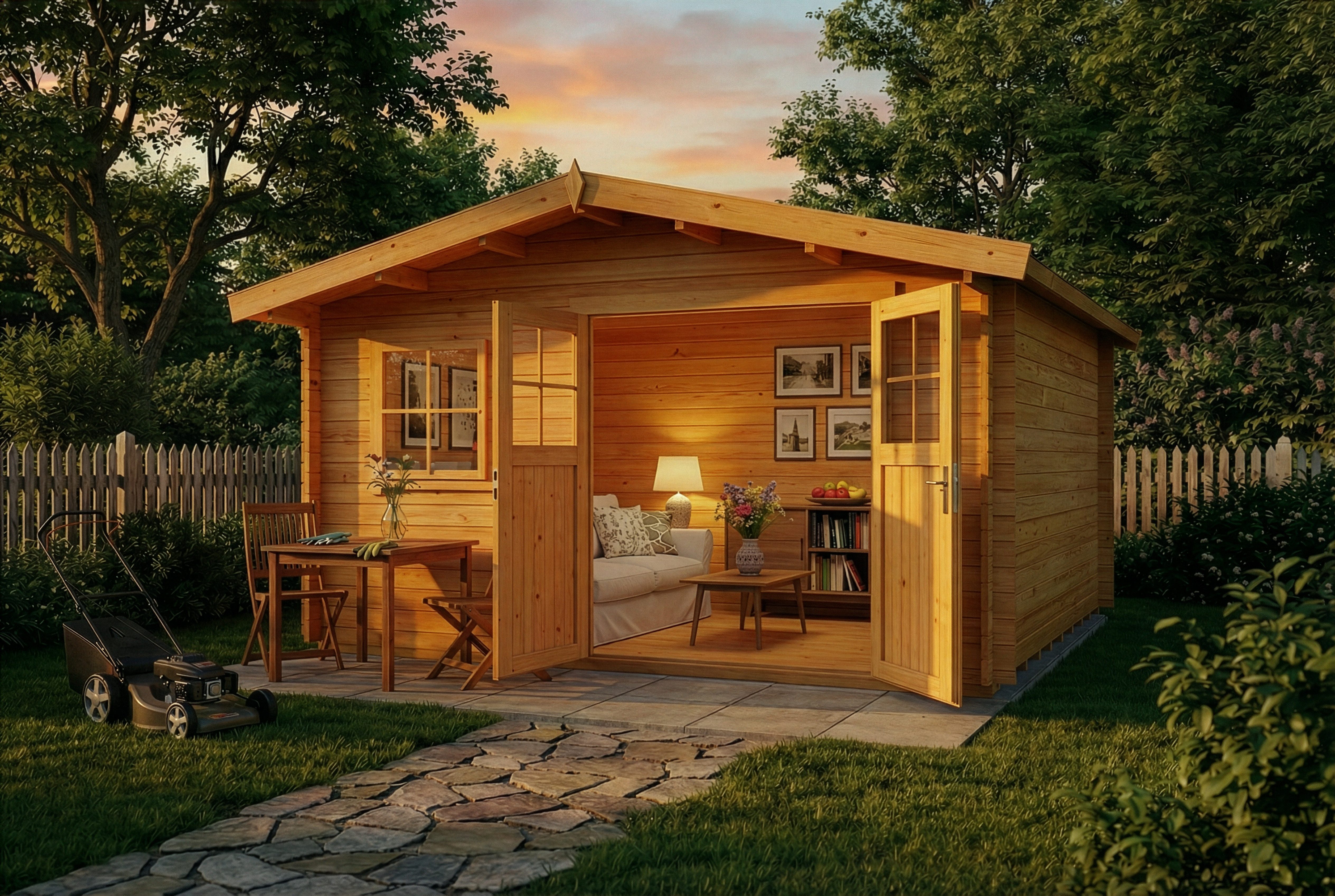 Alpholz Gartenhaus Holz Valeria, BxT: 438x427 cm, in Imprägniert (Pinie) Inkl. Fußboden mit 28mm Wandstärke