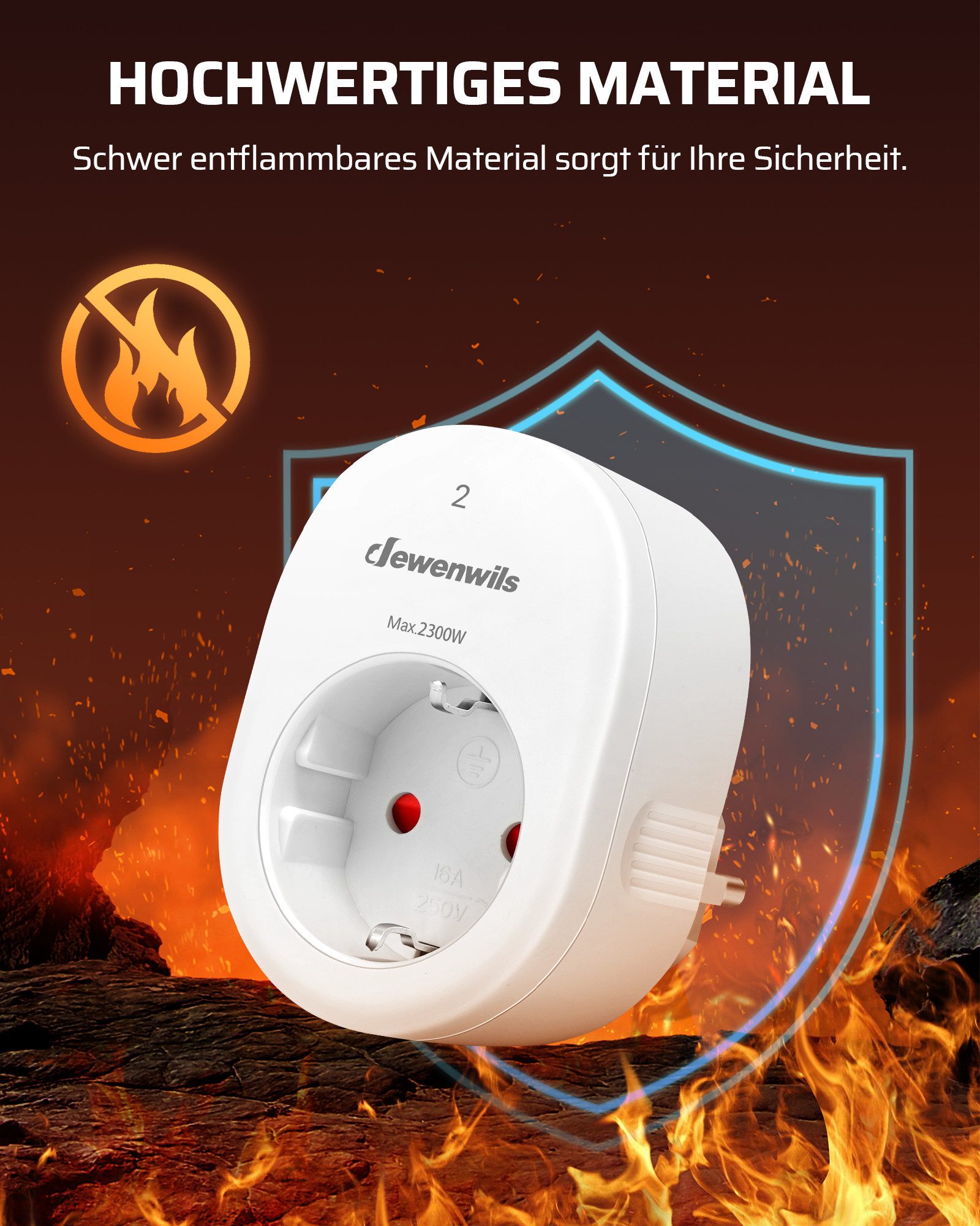DEWENWILS Funksteckdose mit Fernbedienung innen, max. 2300 W, 4-St., 4 Steckdosen + 1 Fernbedienung, 30M Reichweite, Funksteckdosen-Set – Bild 5 von 5