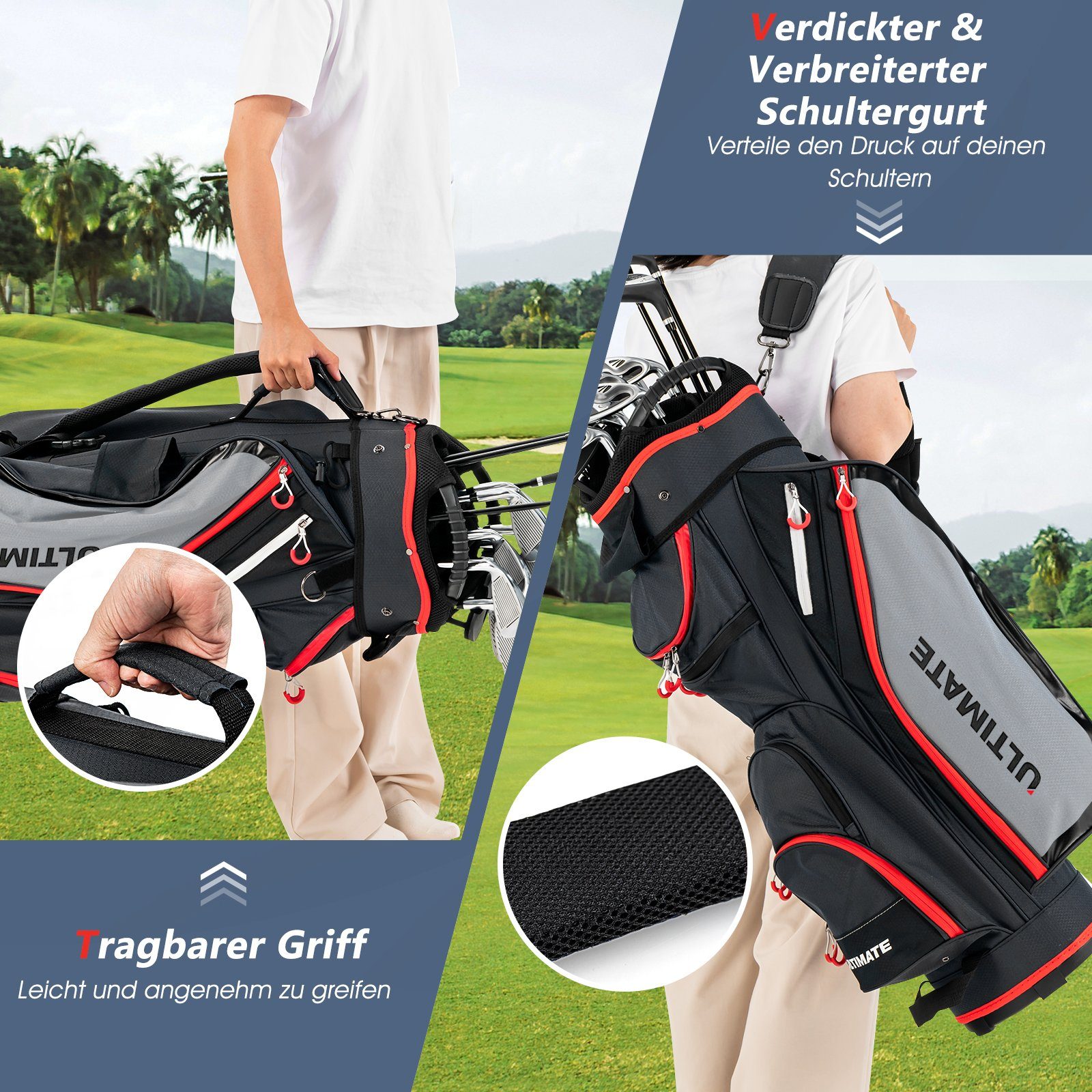 COSTWAY Golftrolley + Golfbag, 1-tlg., mit 8 Taschen & Getränkekühltasche