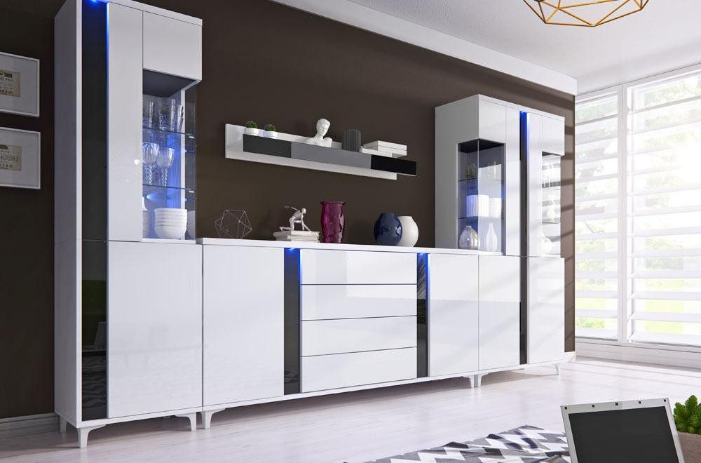 Xlmoebel Wohnwand Moderne Hochglanz Wohnwand mit Vitrine und Sideboard in Weiß, (2-St., Wohnwand), Hergestellt in Europa