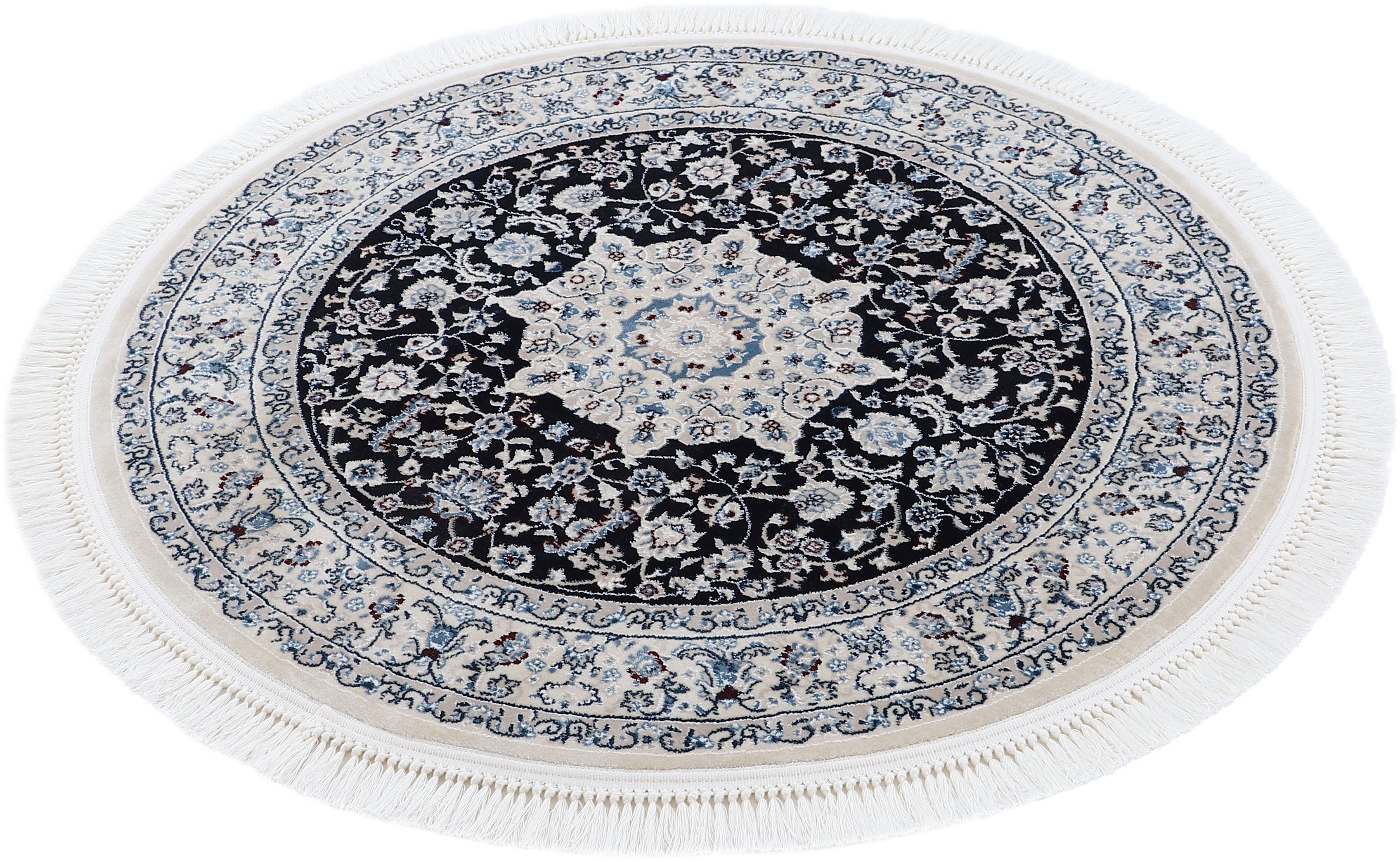 Teppich Nain Diane, carpetfine, Höhe: Orient rund, dunkelblau 8 mm, Look Kurzflorteppich