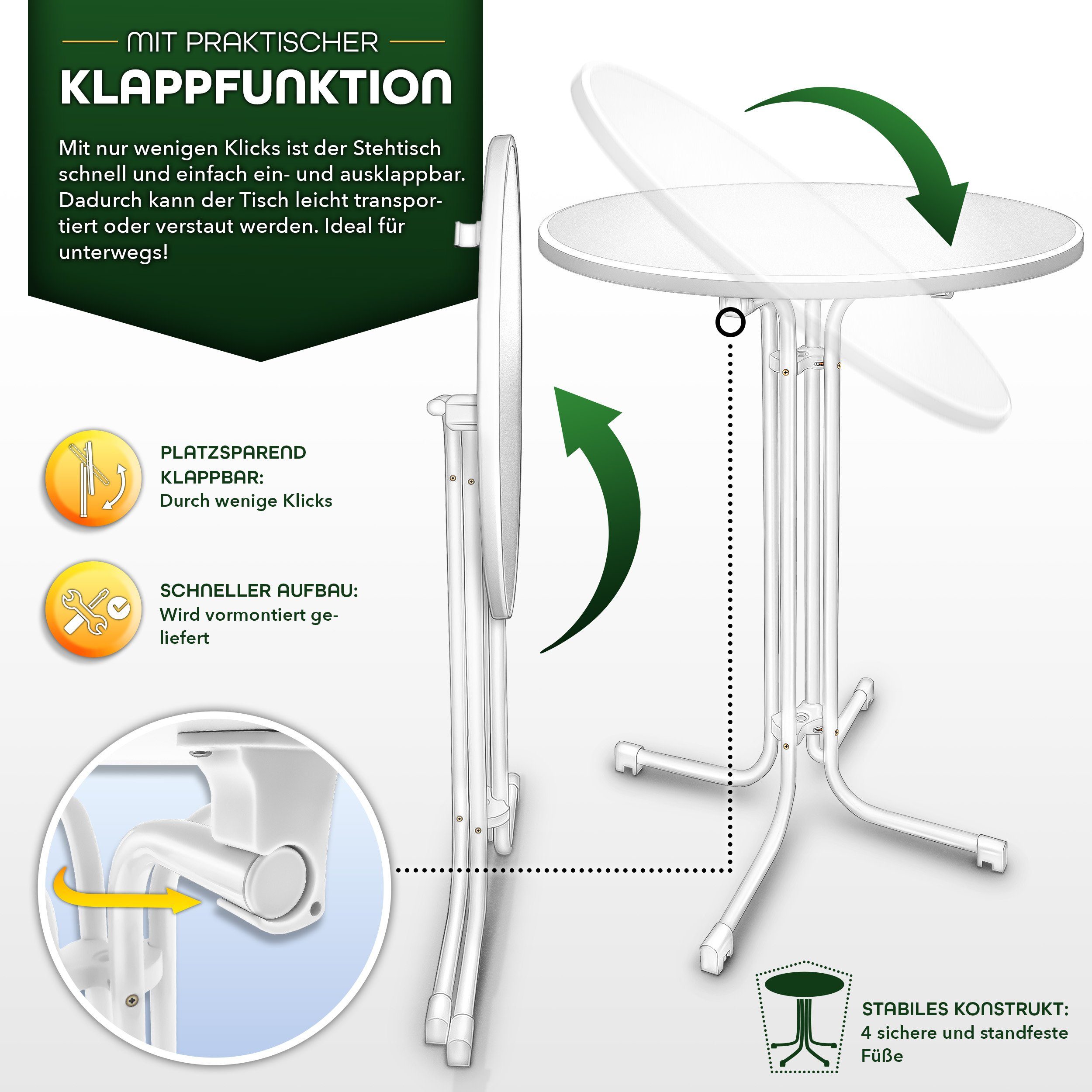 tillvex Stehtisch tillvex® Stehtisch klappbar Bistrotisch rund Partytisch Gartentisch, reinigen