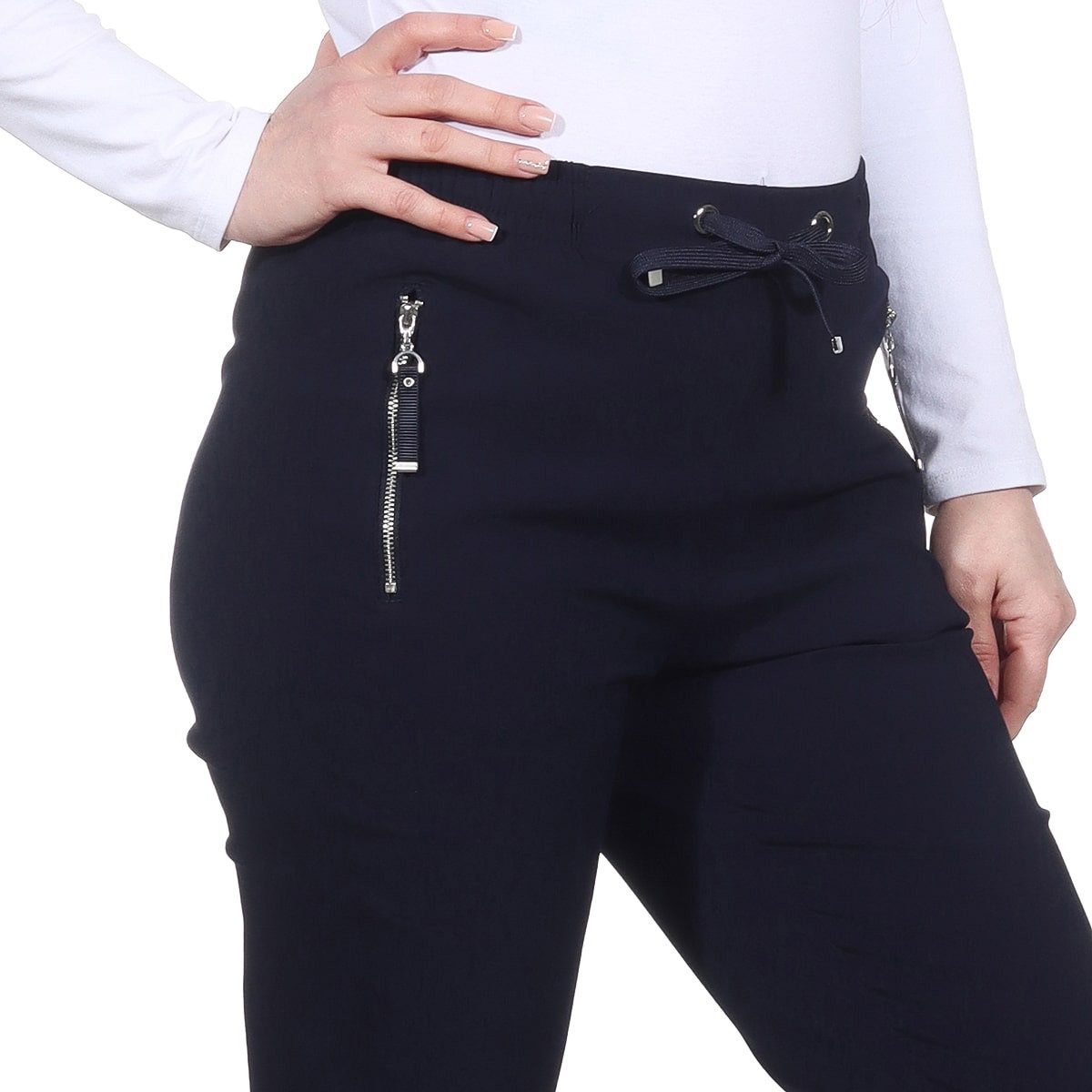 Alica Collection Chinohose Schlupfhose Damen Stretch Hose leichte Sommerhose - Kurzgröße mit Gummibund & Kordelzug, in großen Größen erhältlich