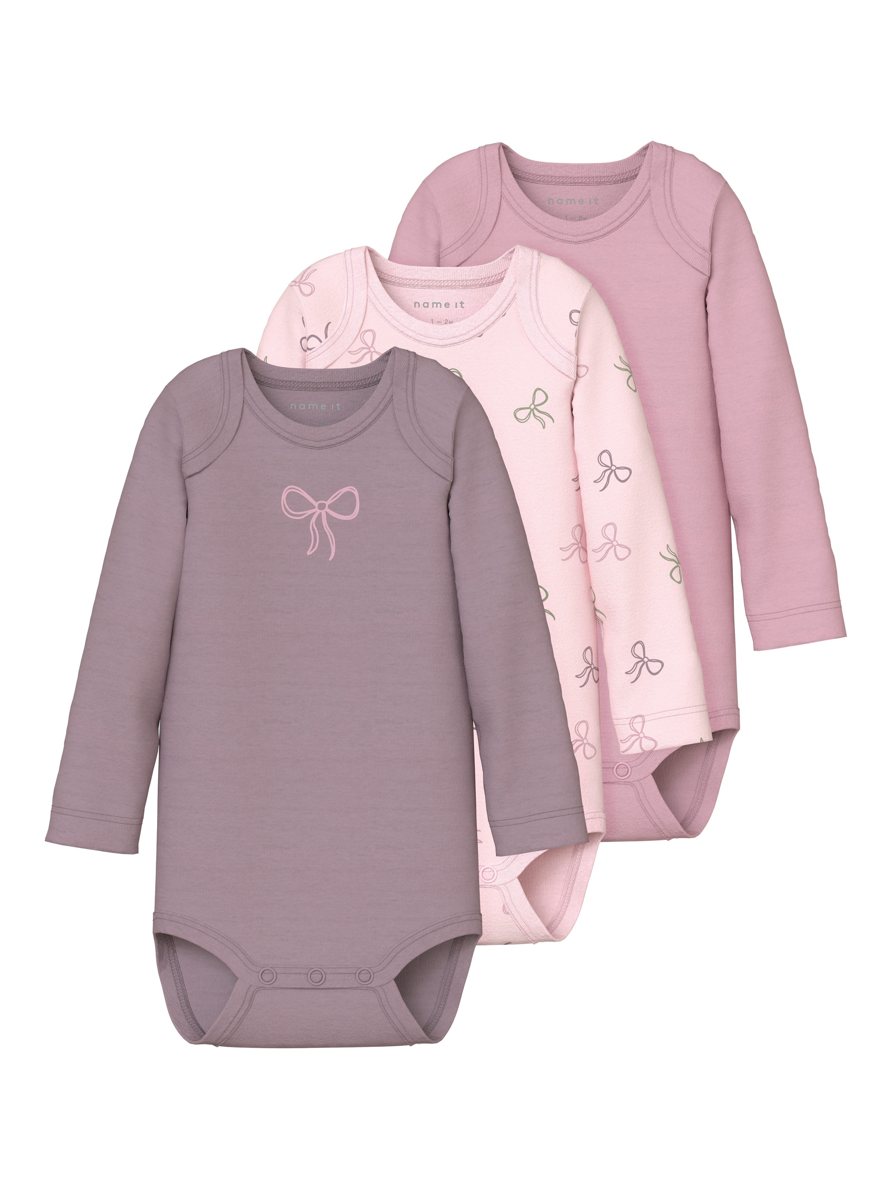 Langarmbody NBFBODY 3P LS BARELY PINK BOW NOOS