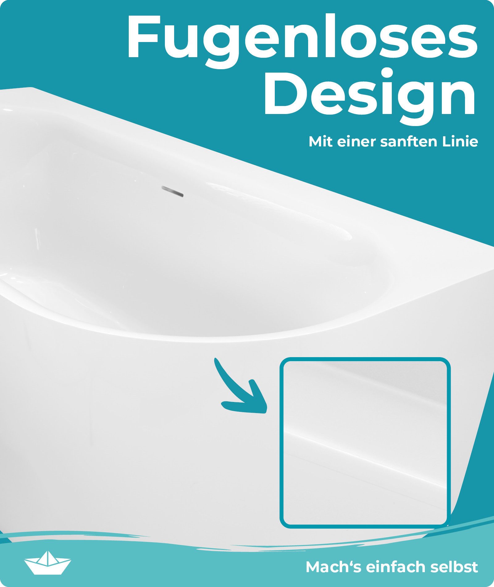 Calmwaters Badewanne Seamless Comfort, (Vorwand-Badewanne, 5-tlg), 180 x 80 cm, Fugenloses Komplettset, vormontiertes Zubehör, 02SL6222