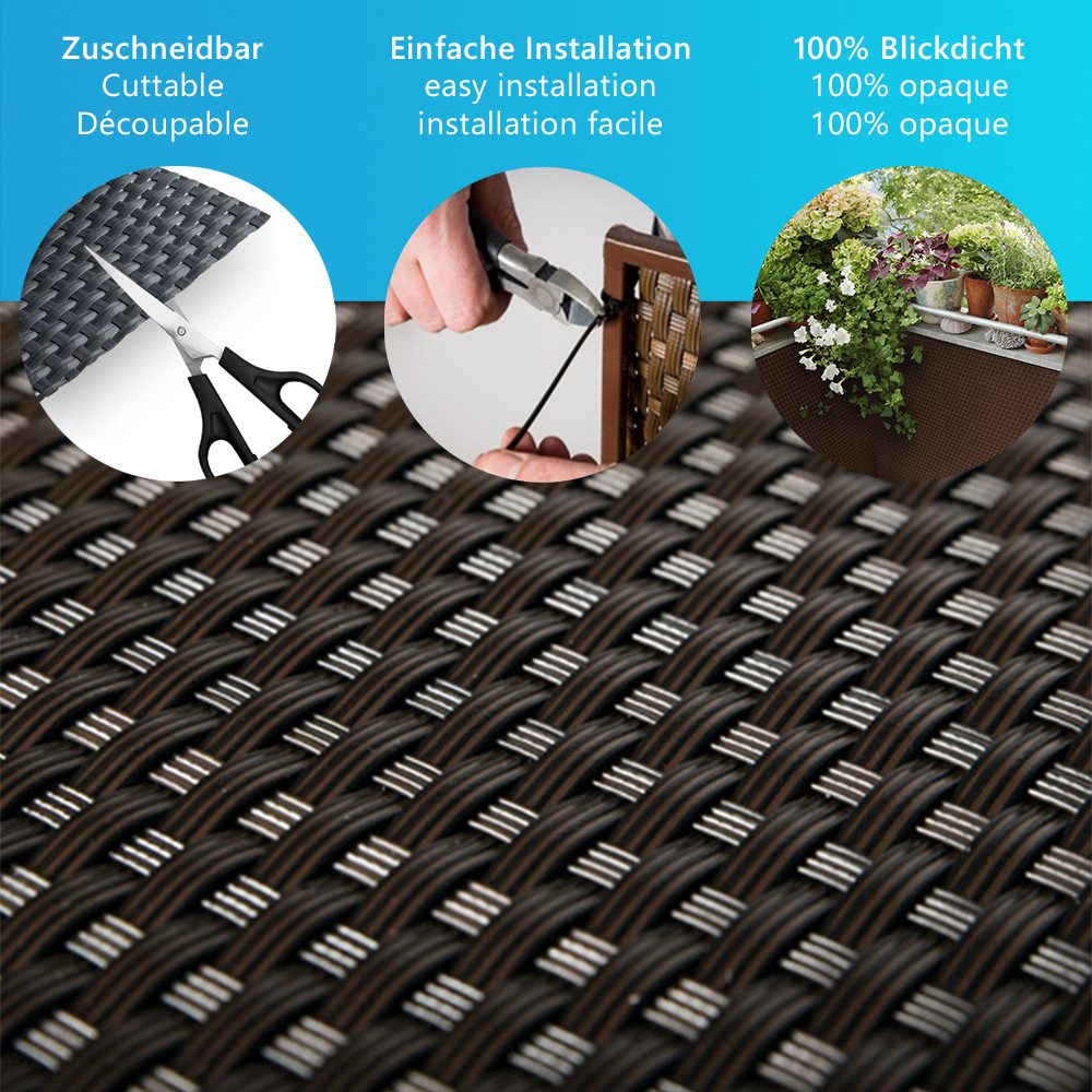 NYVI Balkonsichtschutz Polyrattan Balkon Sichtschutz Privafence Balkonbespannung (1-St) UV-fest, Witterungsbeständig, 100% Blickdicht - Balkonumspannung