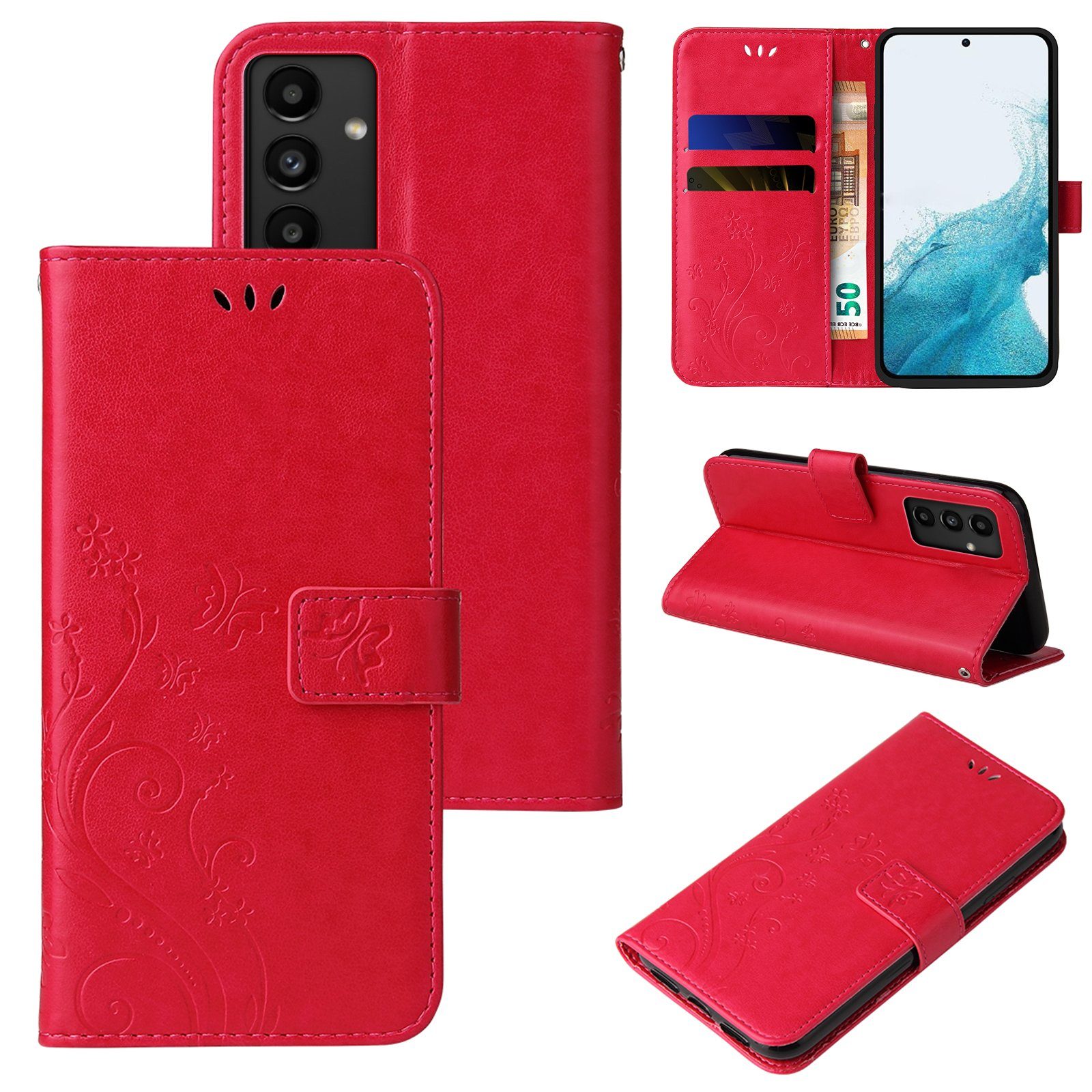 Tec-Expert Handyhülle Cover Tasche Hülle für Samsung Galaxy A54 5G 6,4 Zoll, Klapphülle Case mit Kartenfach Fliphülle aufstellbar, Motiv Blumen