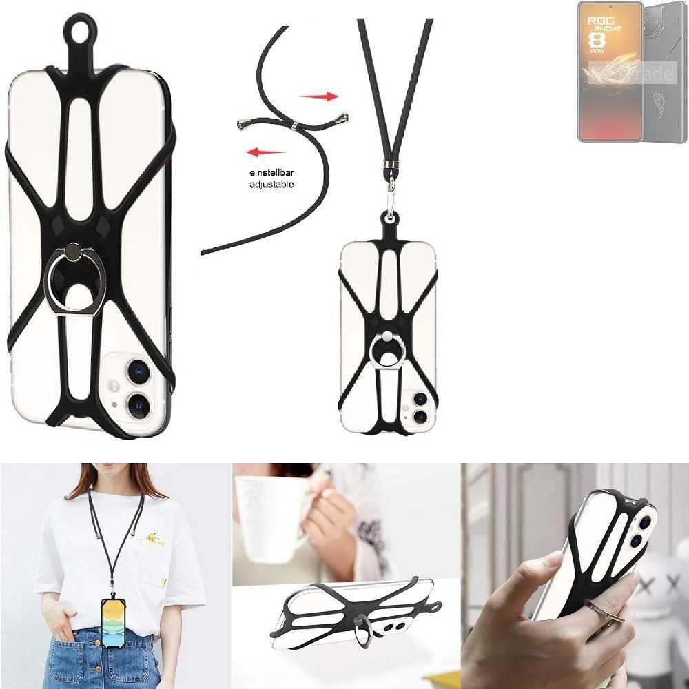 K-S-Trade Handyhülle für Asus ROG Phone 8 Pro, 3in1 Handykette Handyband Handykordel Halsband Smartphone-Ring