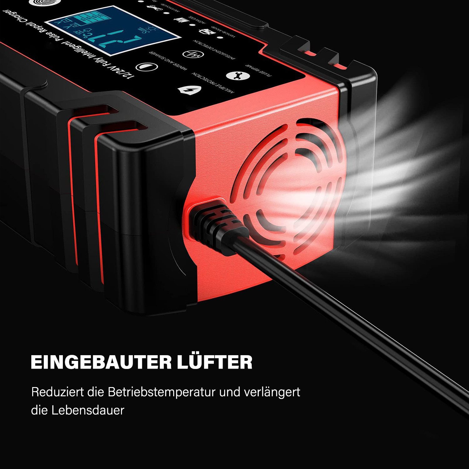 MOPUEA 8-A Intelligent Battery Charger, 12V/24V Car Battery Charger (with trickle charge, fully automatic desulfator, with temperature compensation for cars, trucks, lawnmowers)