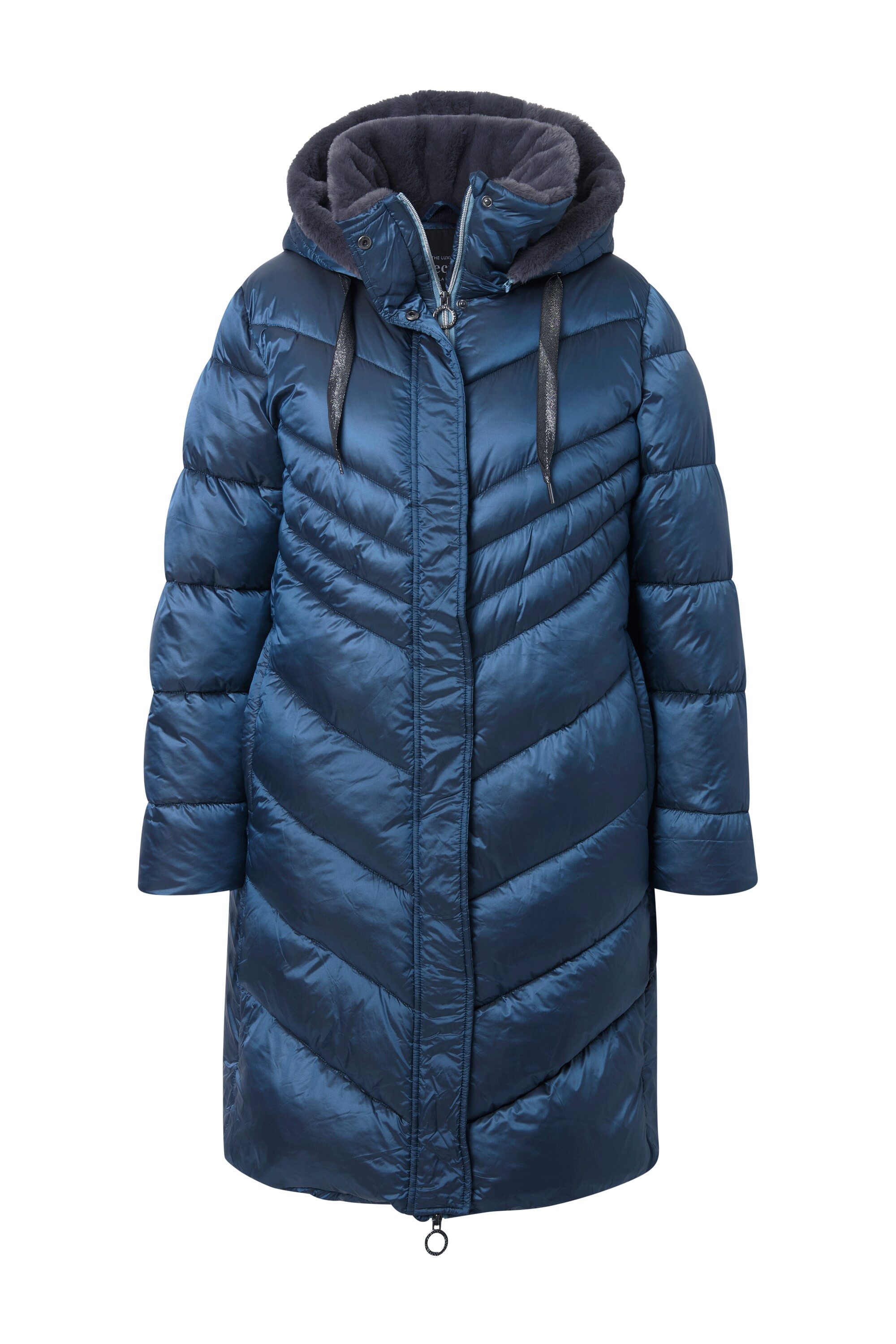 Ulla Popken Wintermantel HYPRAR Steppmantel Metallic-Optik Kunstfellbesatz günstig online kaufen
