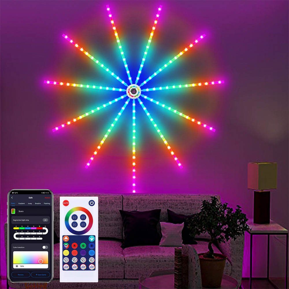 Rosnek LED Stripe Smart Feuerwerk, WIFI, RGB, Musik Sync, für TV Wand  Weihnachten, 135-flammig, USB, Schlafzimmer Wohnzimmer Party Deko