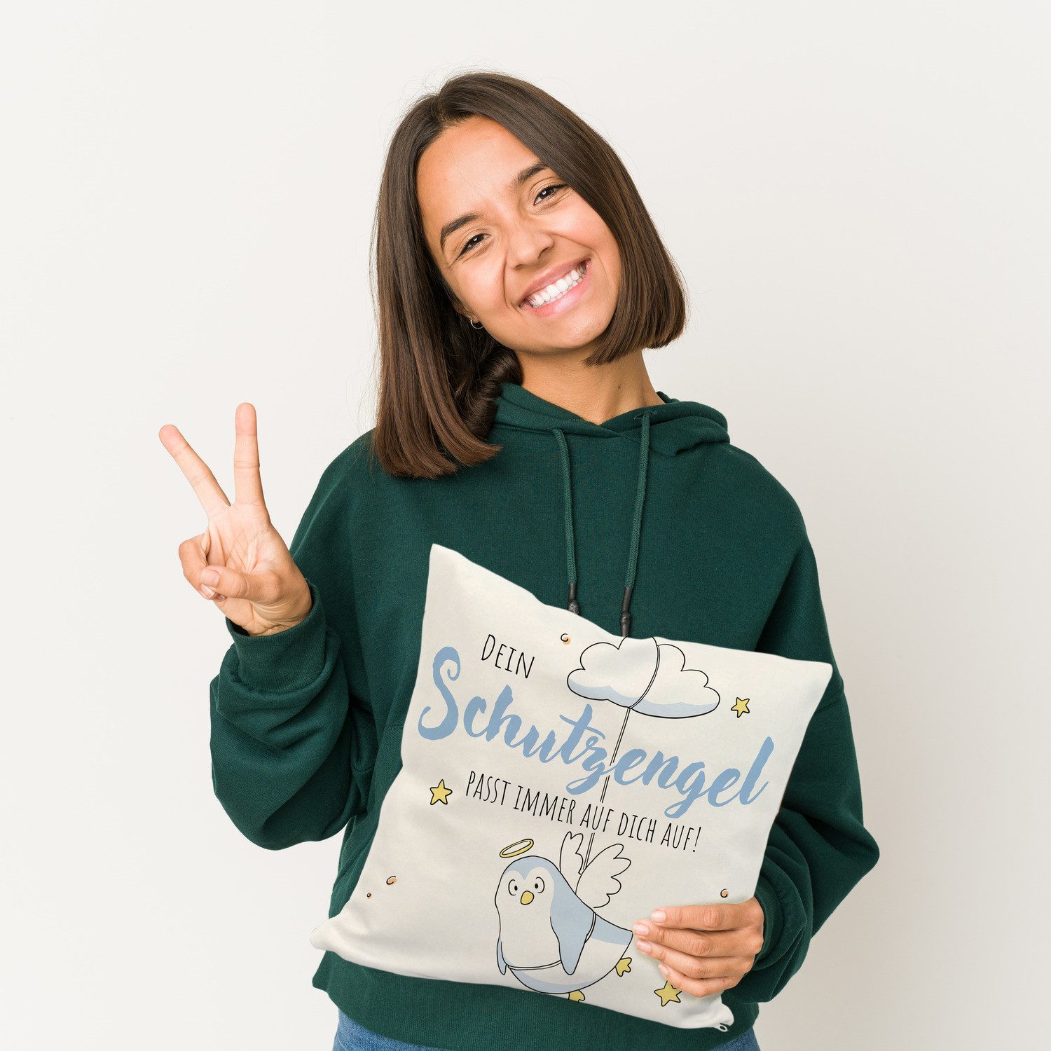 speecheese Dekokissen Schutzengel-Pinguin Kissen in blau günstig online kaufen