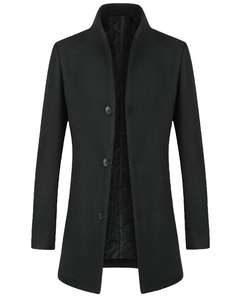 Allthemen Wintermantel Warmer Verdickter Wintermantel aus 70 % Polyester, 30 % Wolle Herren Verdickter Slim Fit Wintermantel mit Stehkragen Wollemischung