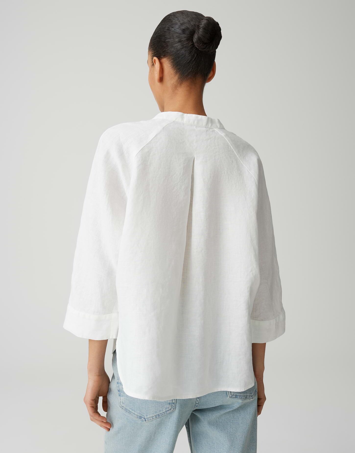 OPUS Kurzarmbluse Fulis mit Stehkragen aus Leinen leichte Transparenz, schwerer Stoff, Casual