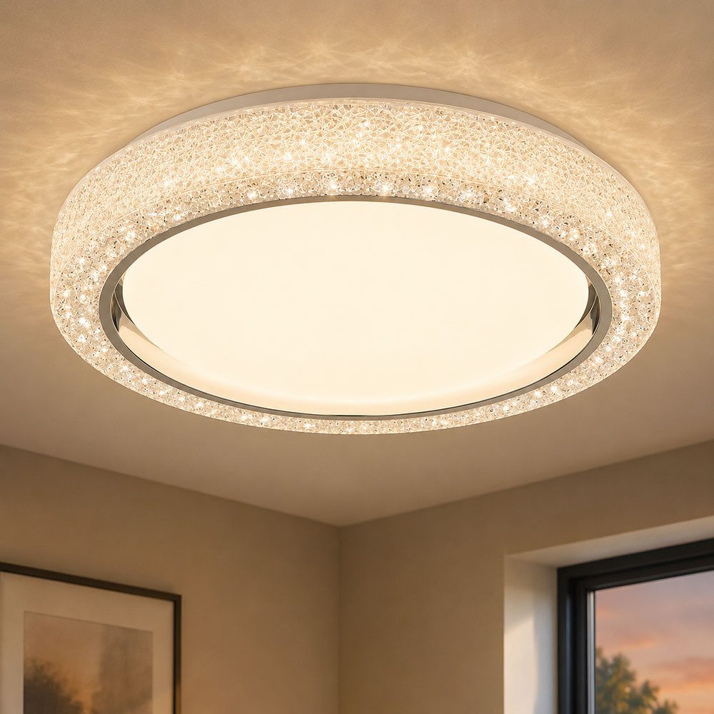 GLOBO LIGHTING LED Deckenleuchte, LED-Leuchtmittel fest verbaut, Farbwechsel, Neutralweiß, Kaltweiß, Warmweiß, Tageslichtweiß, LED Deckenleuchte Deckenlampe Wohnzimmerleuchte opal Kristalle CCT
