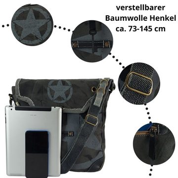 Sunsa Messenger Bag Schwarze Umhängetasche große Vintage Crossbody Tasche Schultertasche, echt Leder, Stern Aufdruck