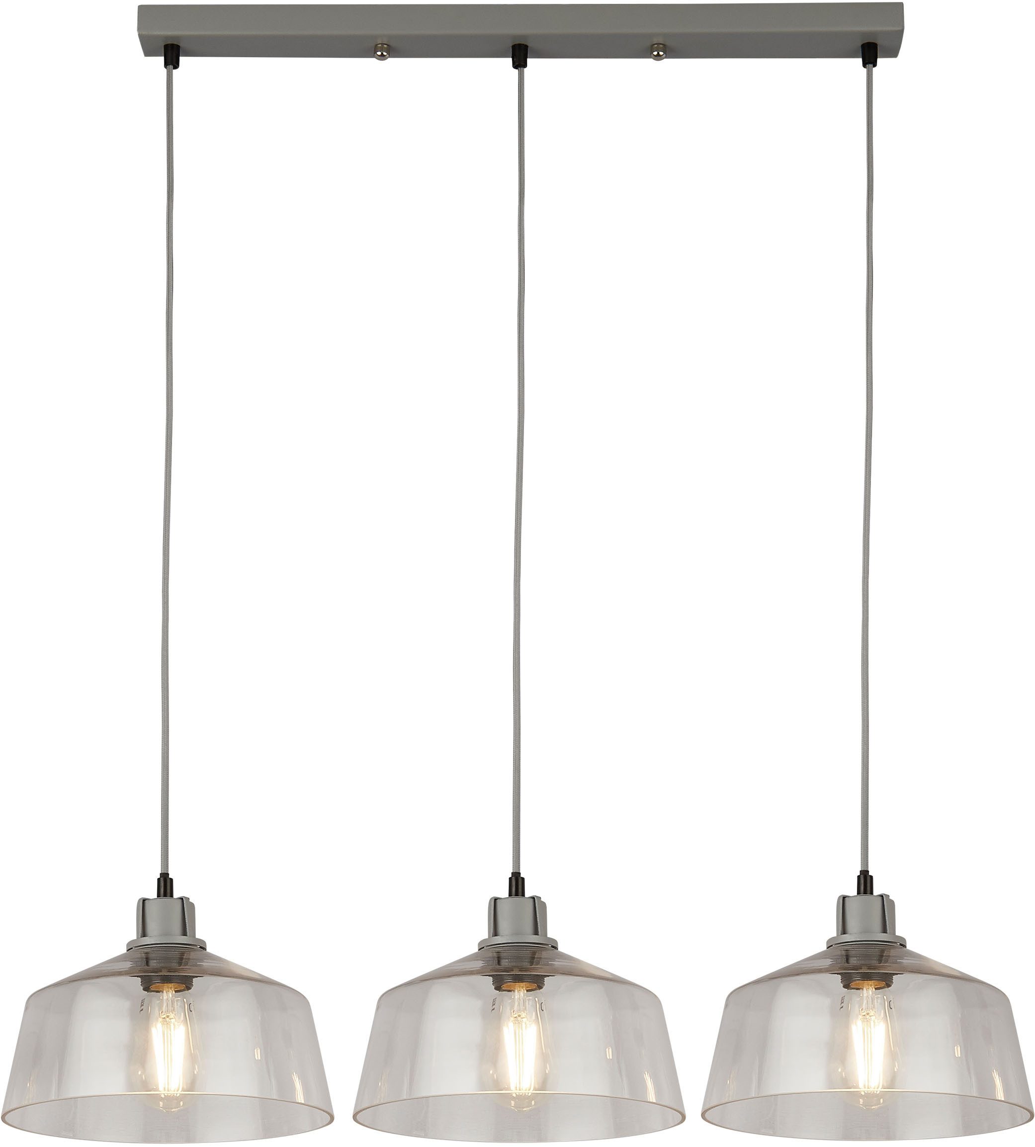 Searchlight Hängeleuchte x Odeon 3Lt Bar Pendant - Grey Metal & Glass, Leuchtmittel wechselbar