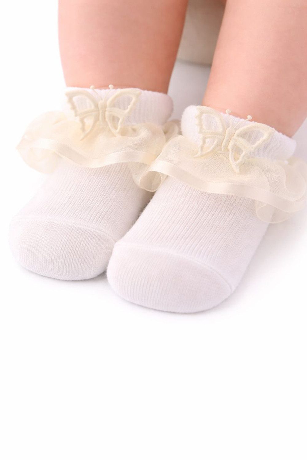 La Bortini Socken Baby Socken mit Rüschen in Creme Weiß Rosa Frilly Söckchen für Baby Mädchen, festliche Strümpfe 10 bis 33