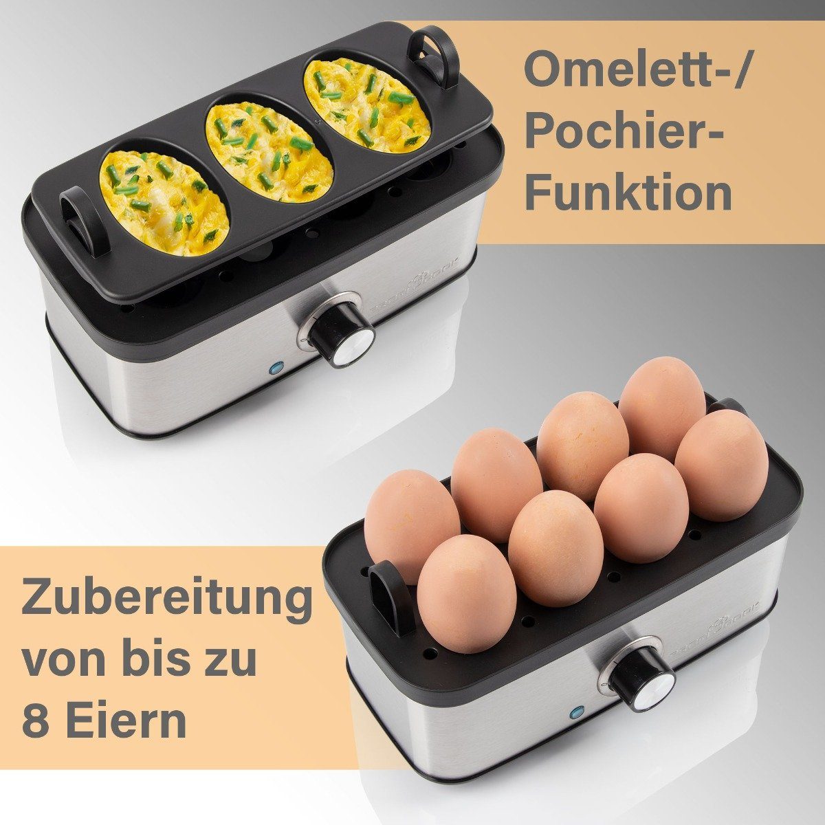 ProfiCook Eierkocher PC-EK 1275, bis zu 8 Eier, Omelett-/Pochier-Funktion