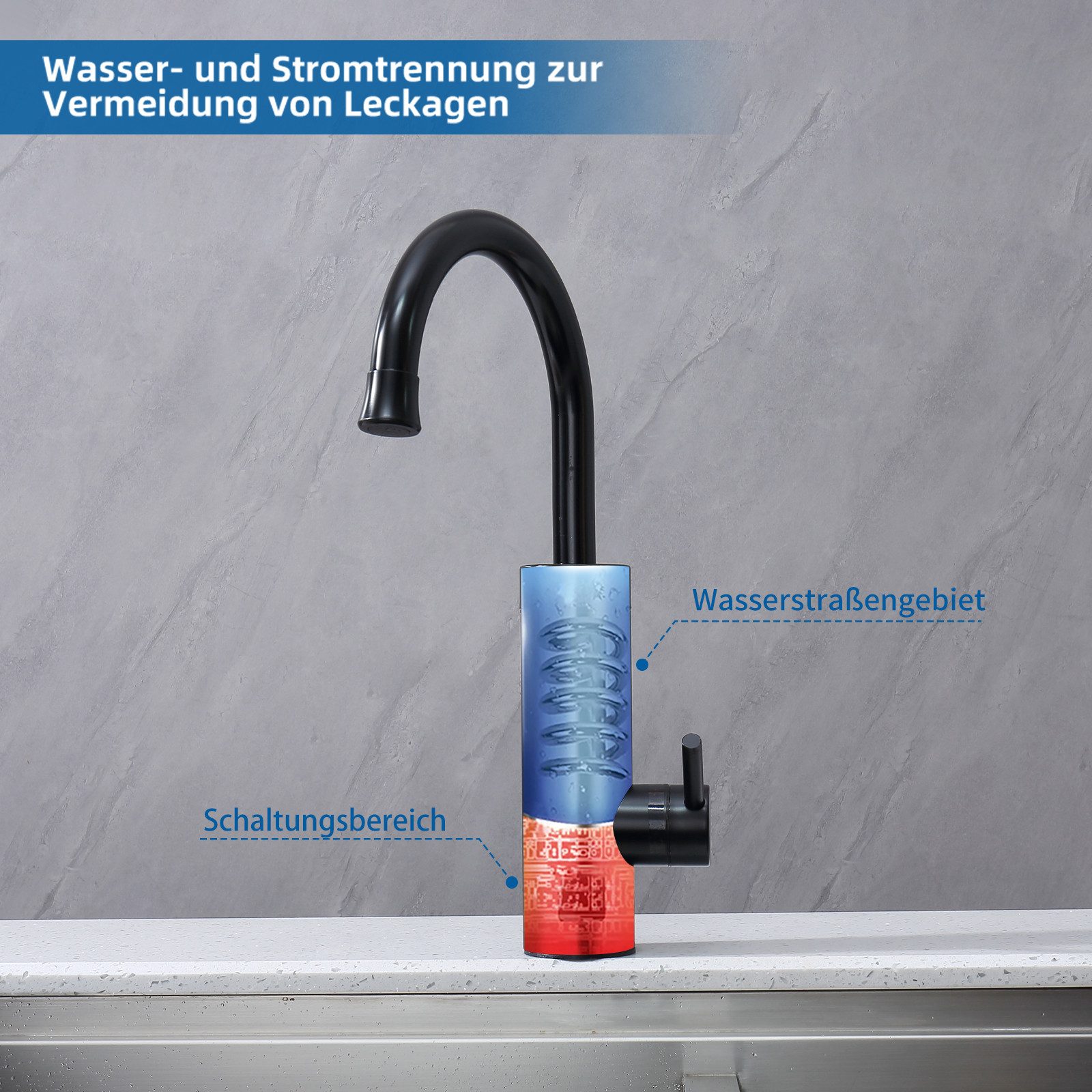 HOMELIVE Küchenarmatur mit durchlauferhitzer,Spültischarmatur küche,küchenarmatur edelstahl Elektrische Durchlauferhitzer,Smart Heater Wasserhahn 360° drehbar – Bild 4 von 5