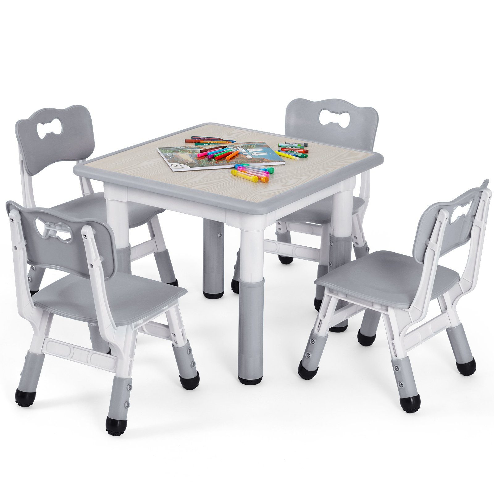 TLGREEN Kindersitzgruppe Kindertisch mit 4 Stühlen, (5-tlg), Kindermöbel, Quadratischen Tisch Höhenverstellbar Plastik