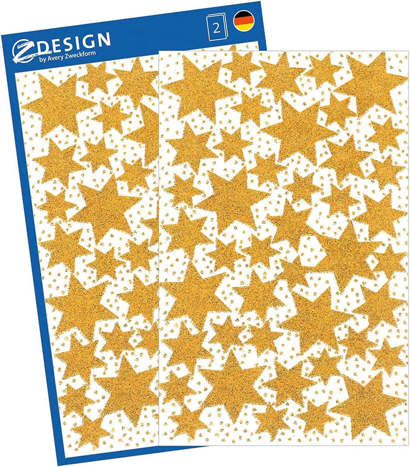 Avery Zweckform Aufkleber AVERY Zweckform ZDesign Weihnachts-Sticker Sterne,  gold 52225