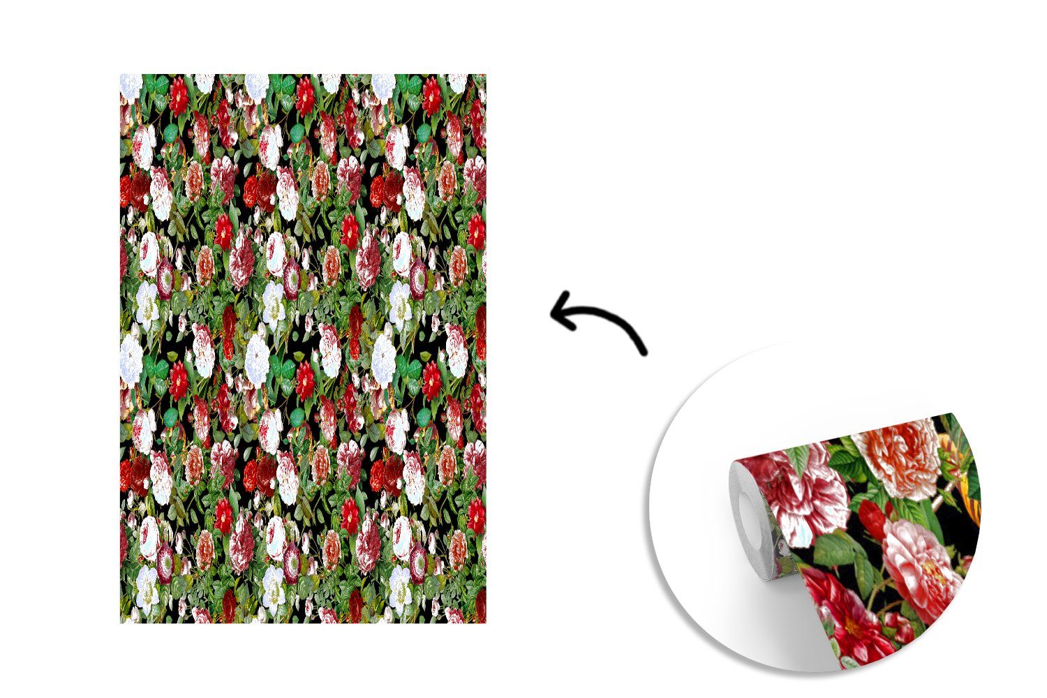 Matt, Muster, Tapete St), Blumen MuchoWow bedruckt, - Wohnzimmer, Fototapete (3 Rosen für Wandtapete - Montagefertig Vinyl