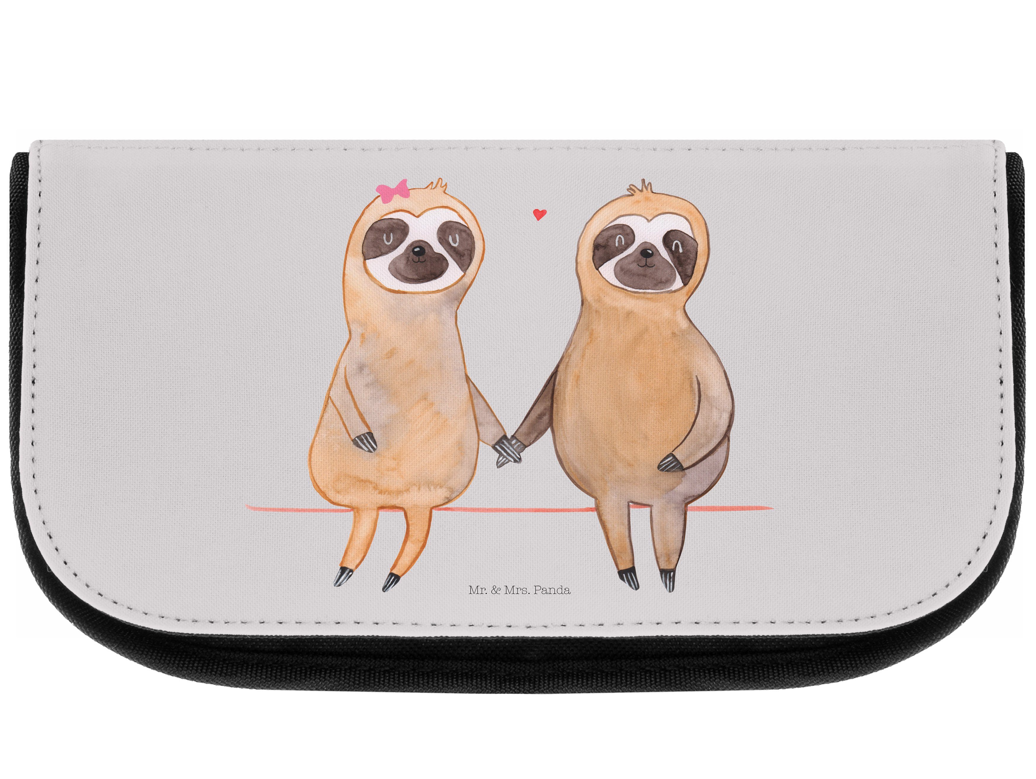 Mr. & Mrs. Panda Kosmetiktasche Faultier Pärchen - Grau Pastell - Geschenk, Langsamkeit, Make-Up Tasc (1-tlg), Liebevolle Motive