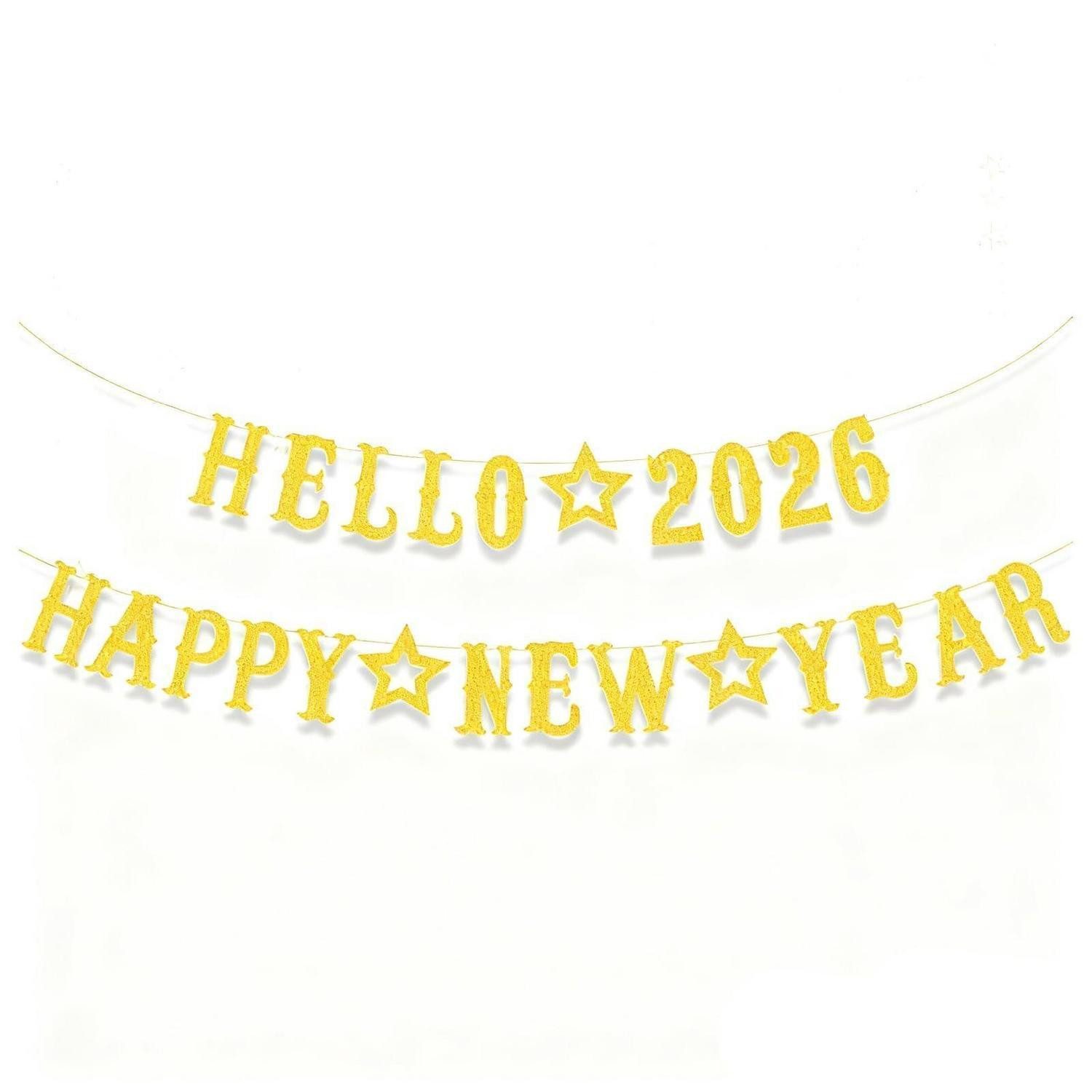LuxusKollektion Girlande Silvester Deko Banner Hello 2026 Gold Girlande