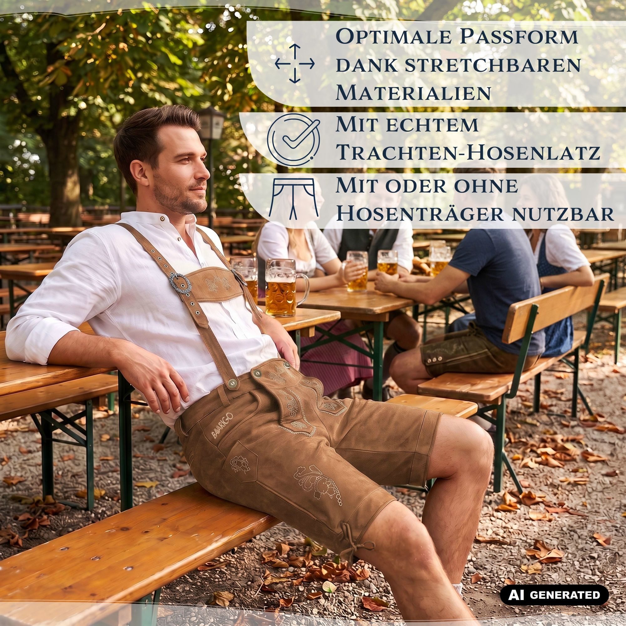 Bavarigo Trachtenhose ADRIAN Vegane Stretch Lederhose mit abnehmbaren Trägern mit traditioneller Stickerei - für Dein Oktoberfest Outfit – Bild 5 von 5