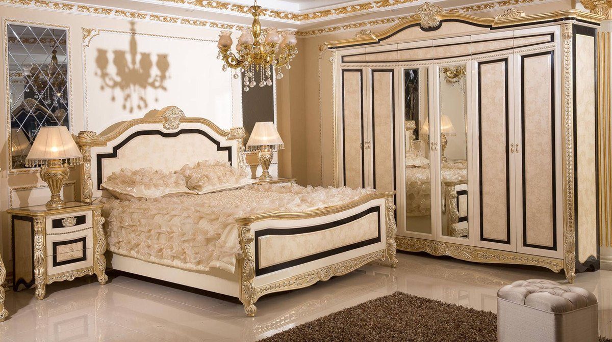 Schlafzimmerschrank - Prunkvoll Hotel / / Barock Barock Möbel Schwarz Gold & - / Massivholz im & Barockstil Kleiderschrank Luxus Beige Weiß Schlafzimmer Kleiderschrank Casa - Edel Prunkvoller Padrino