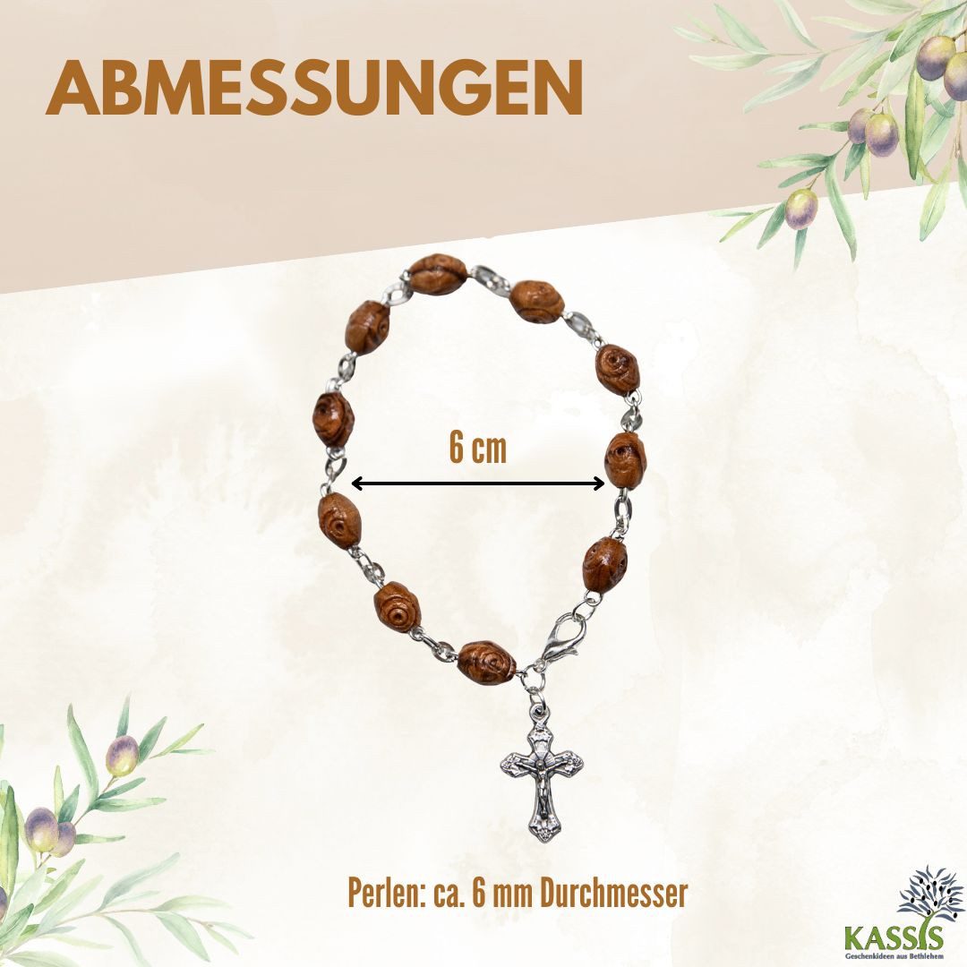 Kassis Geschenkartikel Armband mit verzierten Olivenholz-Perlen Geschenk Talisman Glücksbringer, handgefertigt in Bethlehem, Geschenk zu Kommunion Taufe Firmung