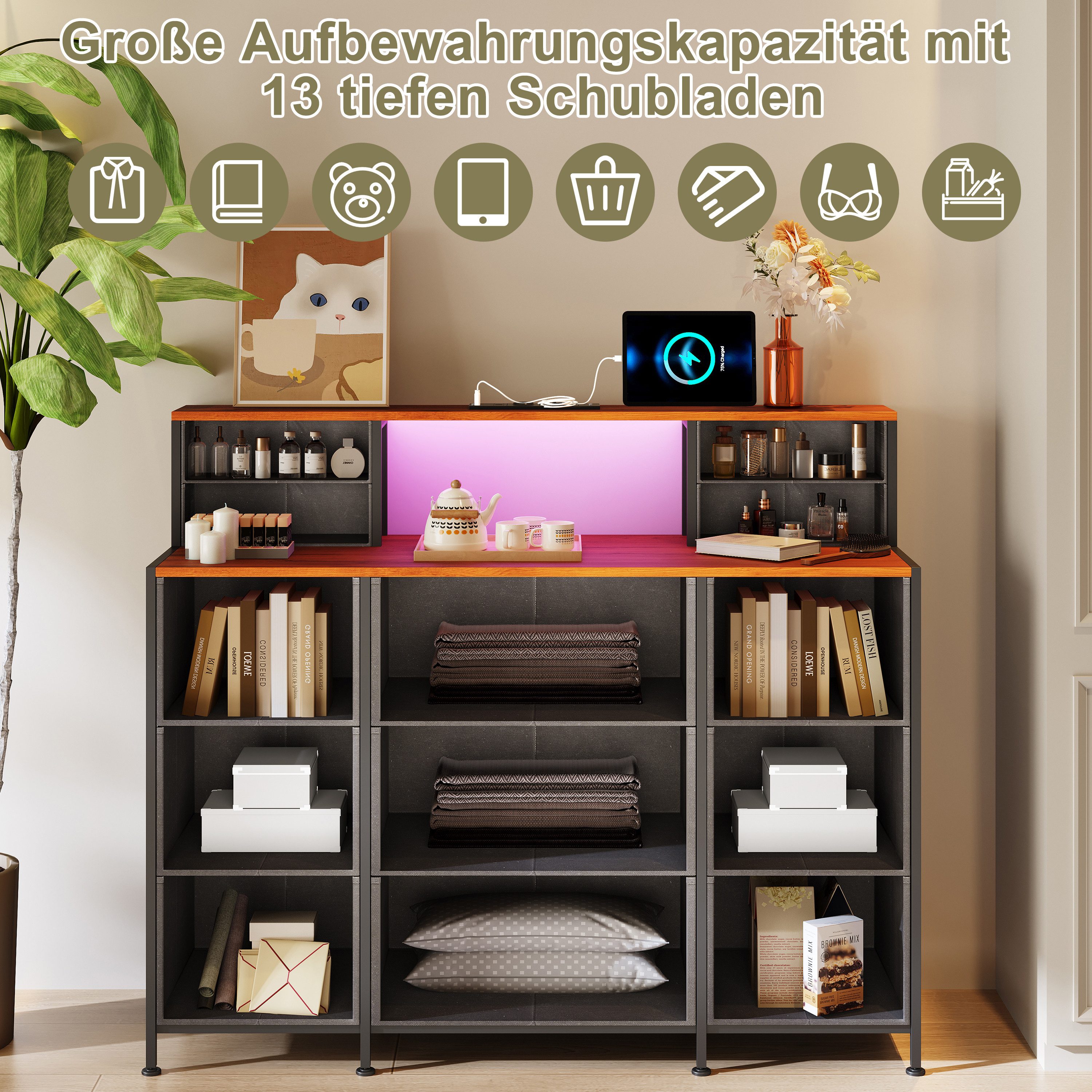 Simurq Kommode Vintage Kommode Sideboard Schubladen Stauraumschrank Beistellschrank