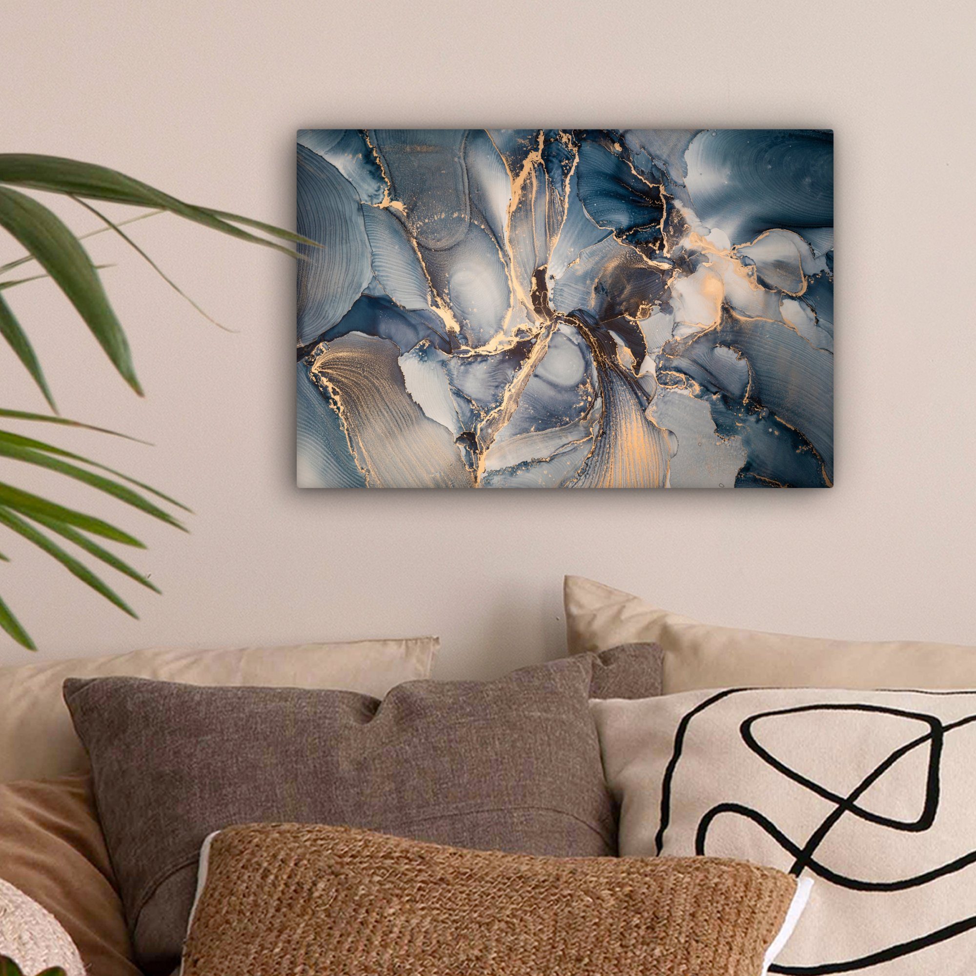 OneMillionCanvasses® Leinwandbild Marmor - Grau - Blau - Luxus - Gold, Foto günstig online kaufen