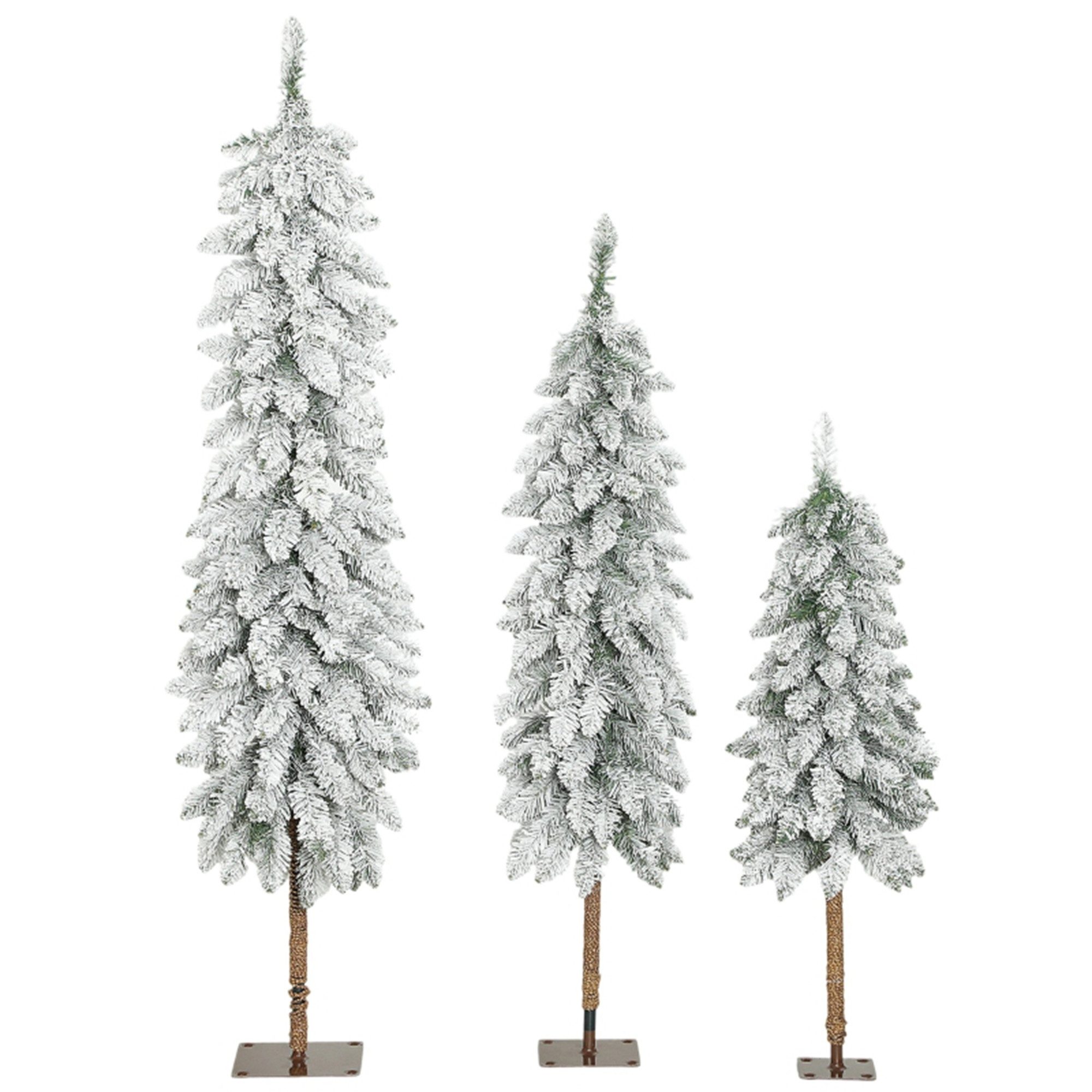 MC Star Künstlicher Weihnachtsbaum 3er-Set schneebedeckte künstliche Tannenbäume, 3 Größen, Metallständer, flammenhemmend, Kunststoff, Grün+Weiß