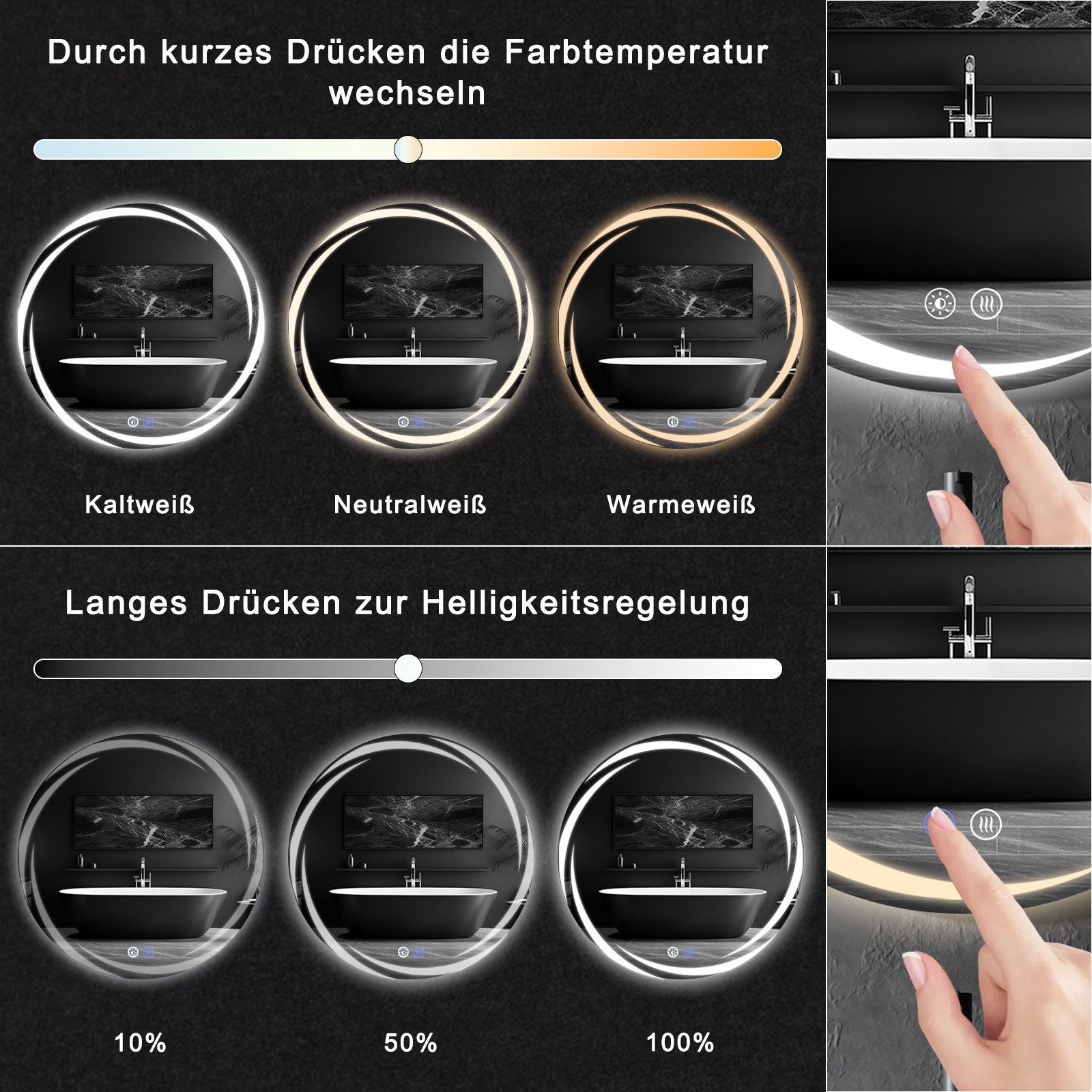 Nettlife Wandspiegel LED spiegel mit Beleuchtung Rund 80cm, zimmerspiegel m günstig online kaufen
