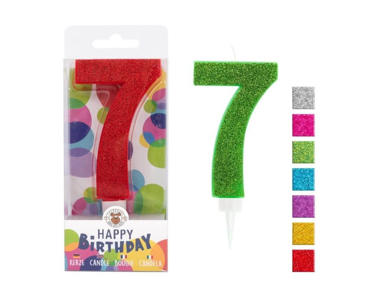 Trendhaus Geburtstagskerze BIRTHDAY FUN Zahlenkerze 7 Glitter Maxi