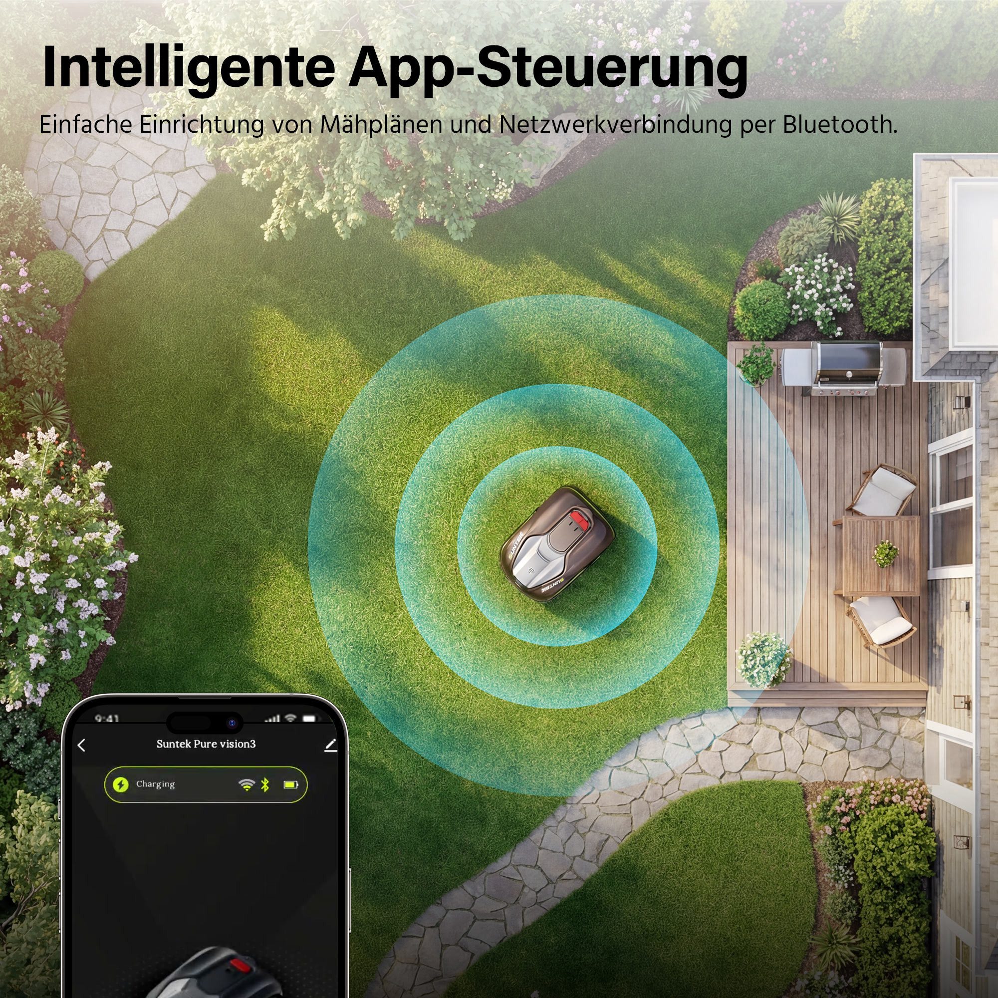 SUNTEK Rasenmähroboter Pure Vision Mähroboter ohne Begrenzungskabel, bis 500 m² Rasenfläche, (1-St), App, 35% Steigung – Bild 5 von 5