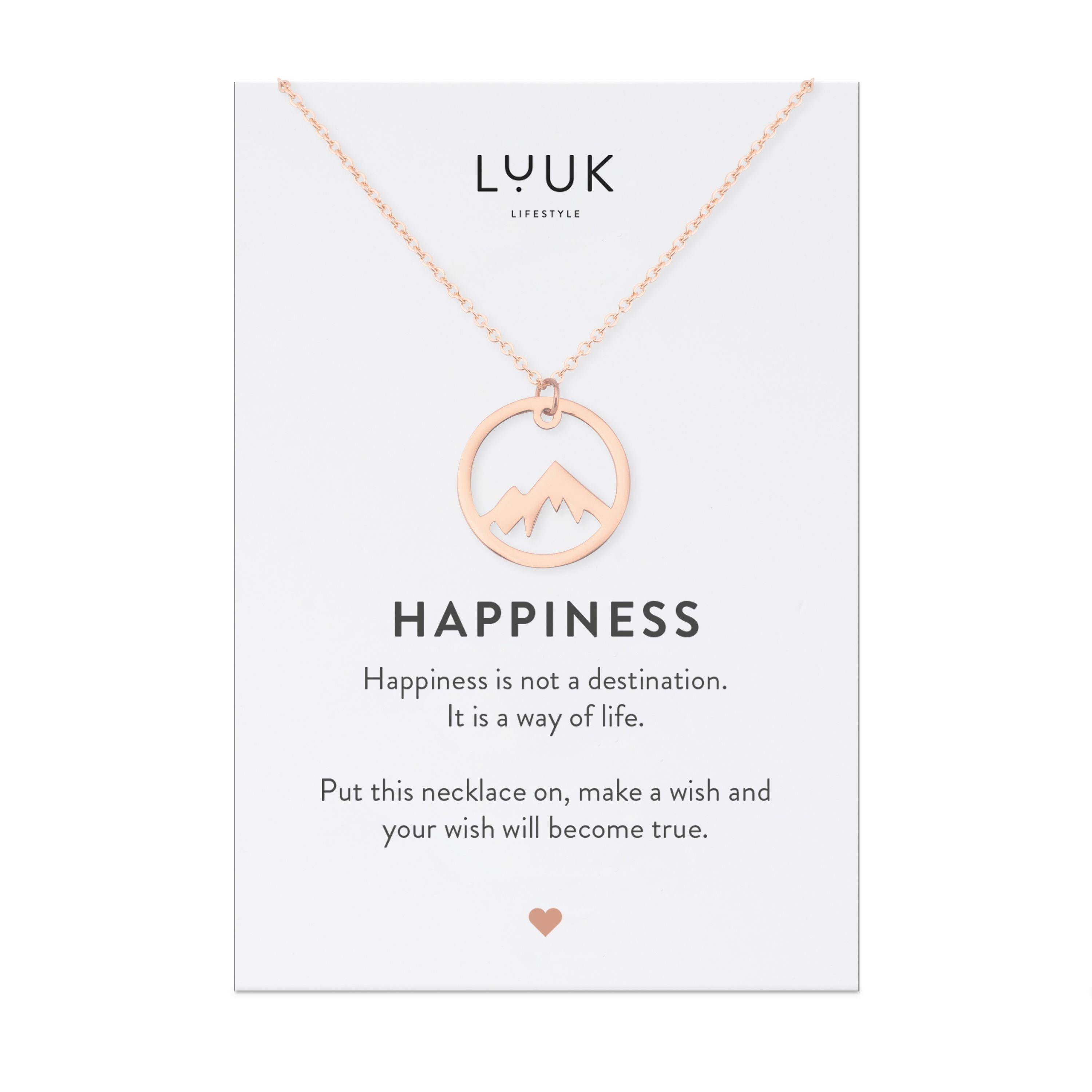 LIFESTYLE hochwertiger Geschenkkarte, HAPPINESS mit Berggipfel, Rosé Anhänger Edelstahl LUUK Kette