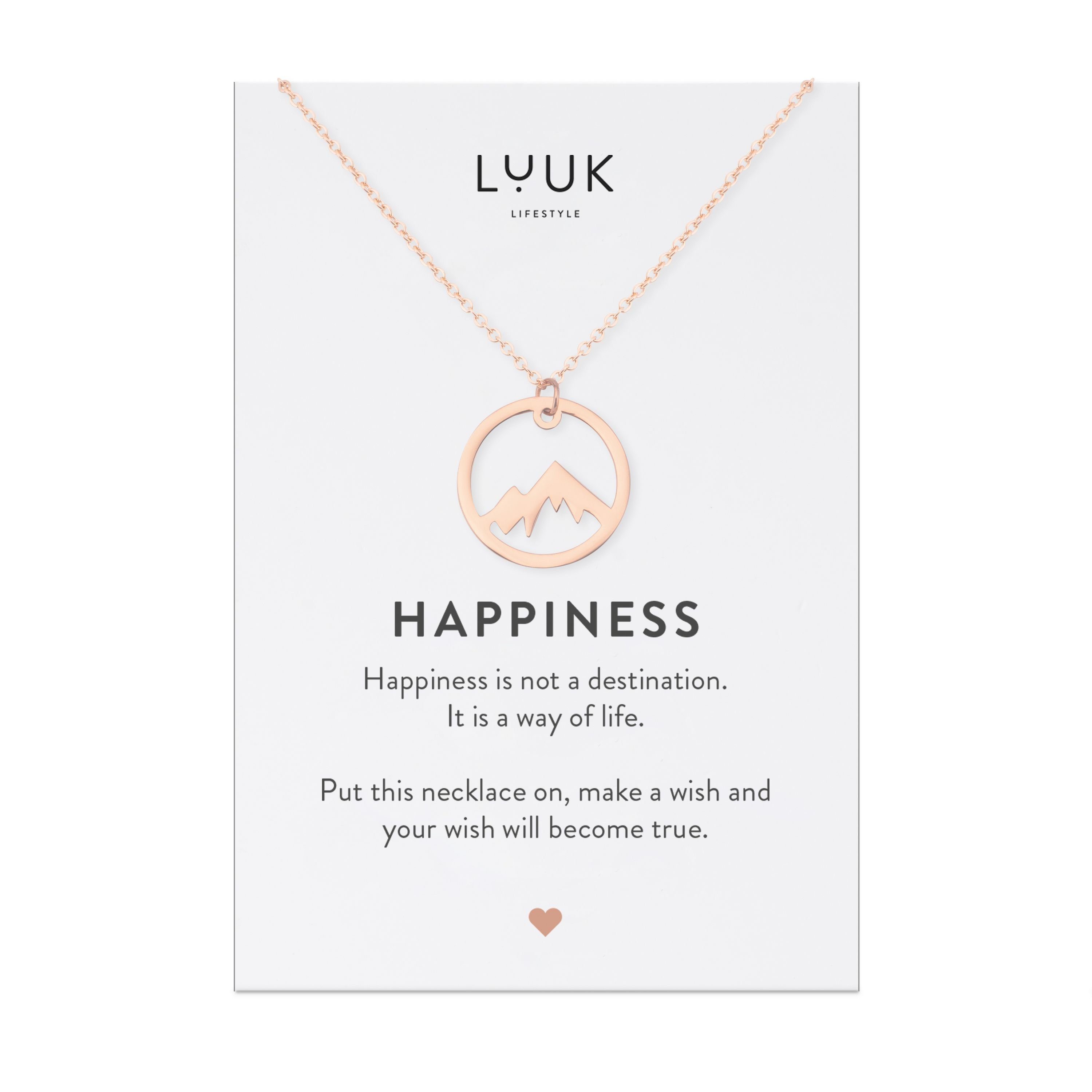 LUUK LIFESTYLE Kette mit Anhänger Berggipfel, HAPPINESS Geschenkkarte, hochwertiger Edelstahl