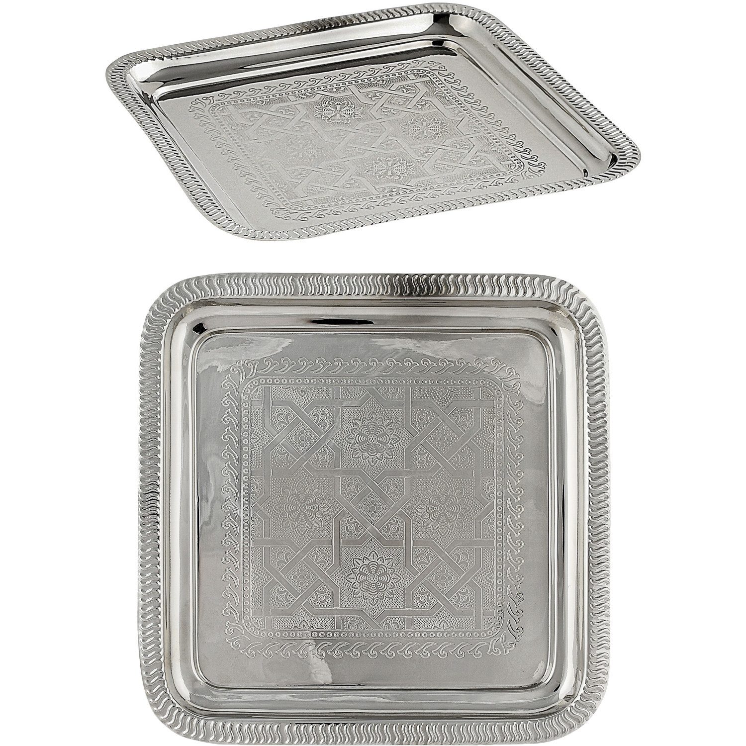 Dekotablett Orientalische Deko Tablett Serviertablett Kerzentablett Nacera Silber