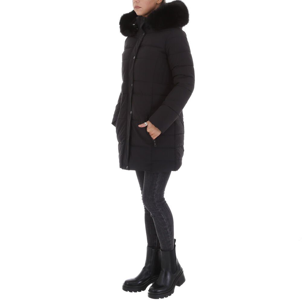 Winterjacke Damen Schwarz (abnehmbar) in Freizeit Kapuze Winterjacke Ital-Design Gefüttert