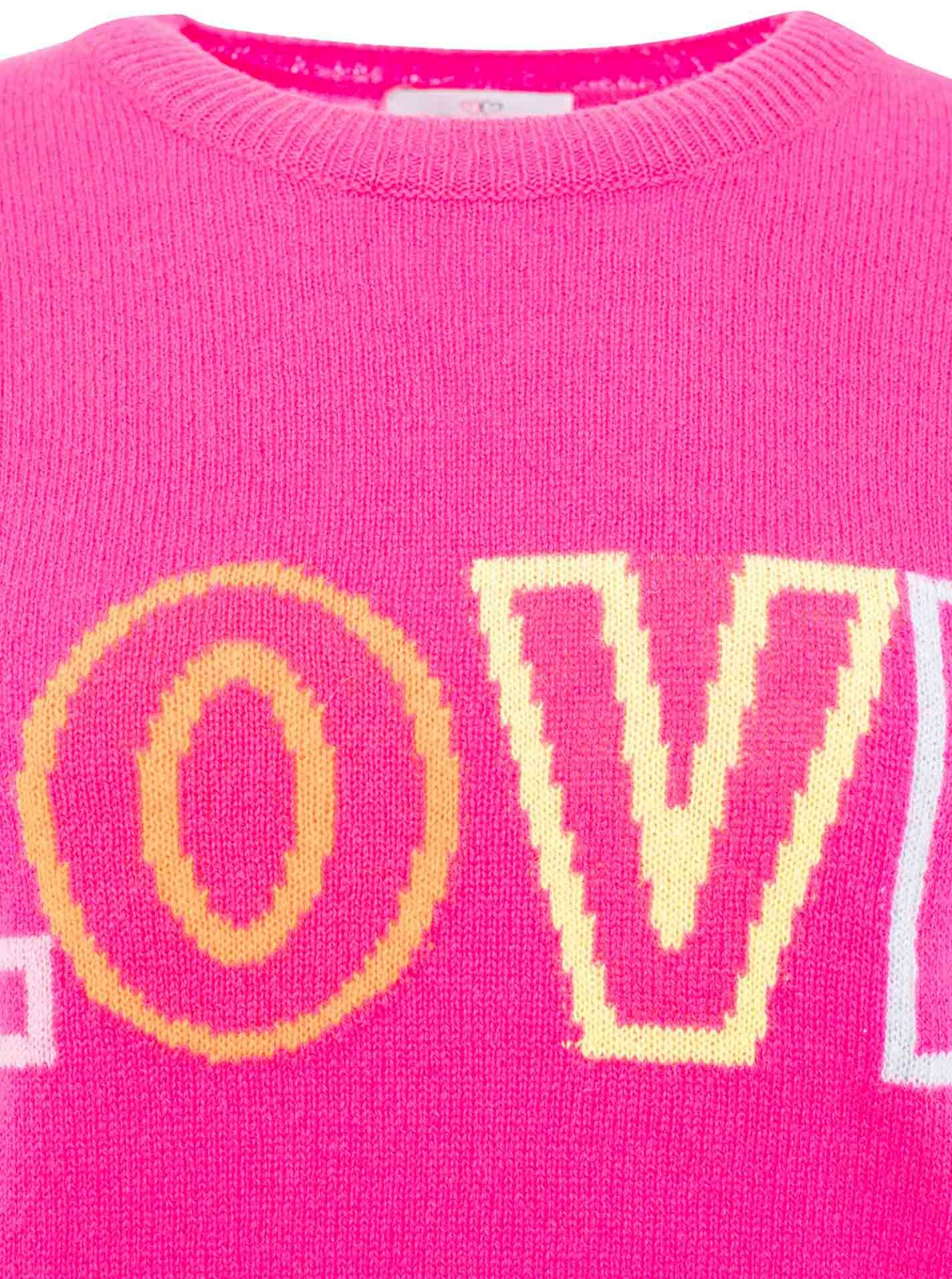 Zwillingsherz Kaschmirpullover "LOVE" wording Rundhals, mit LOVE Aufschrift in Neonfarbe